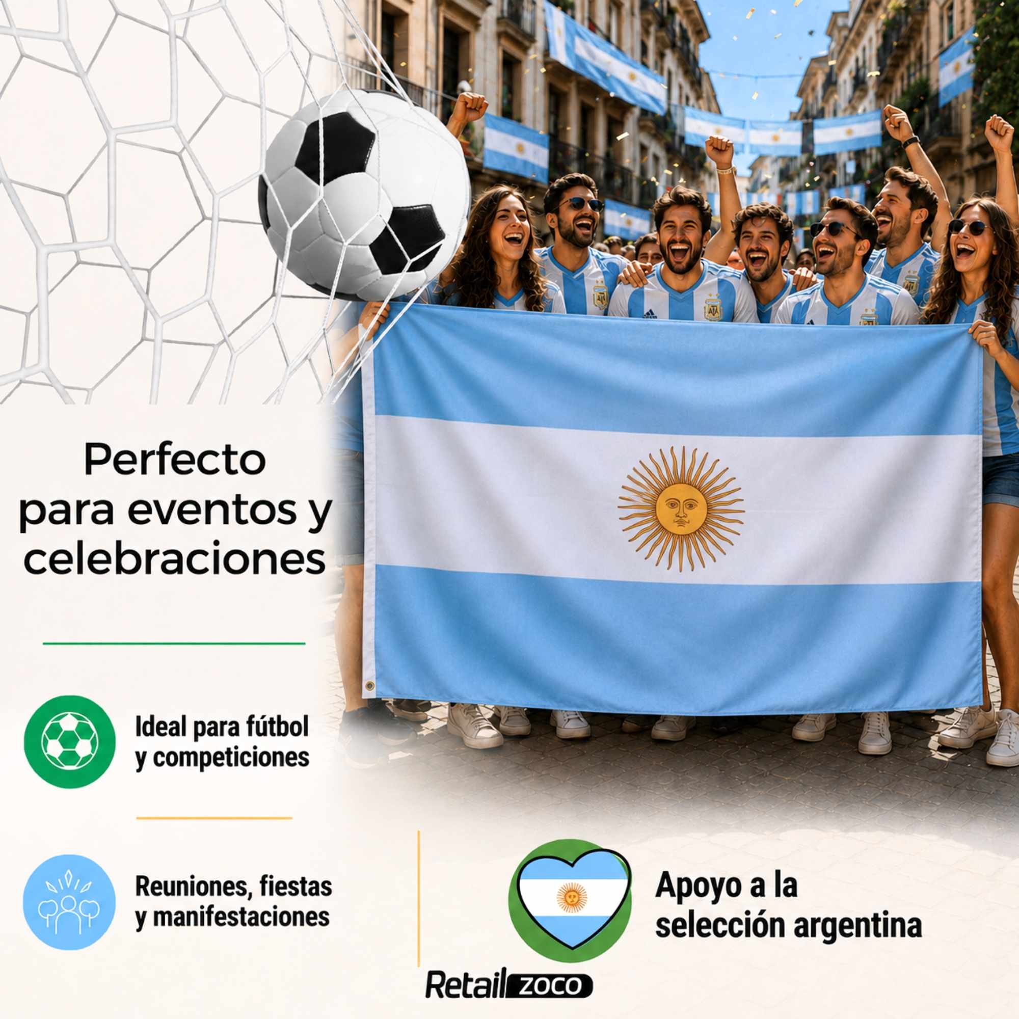 Bandera Argentina grande para Exterior 90x150cm con ojales - imagen 6
