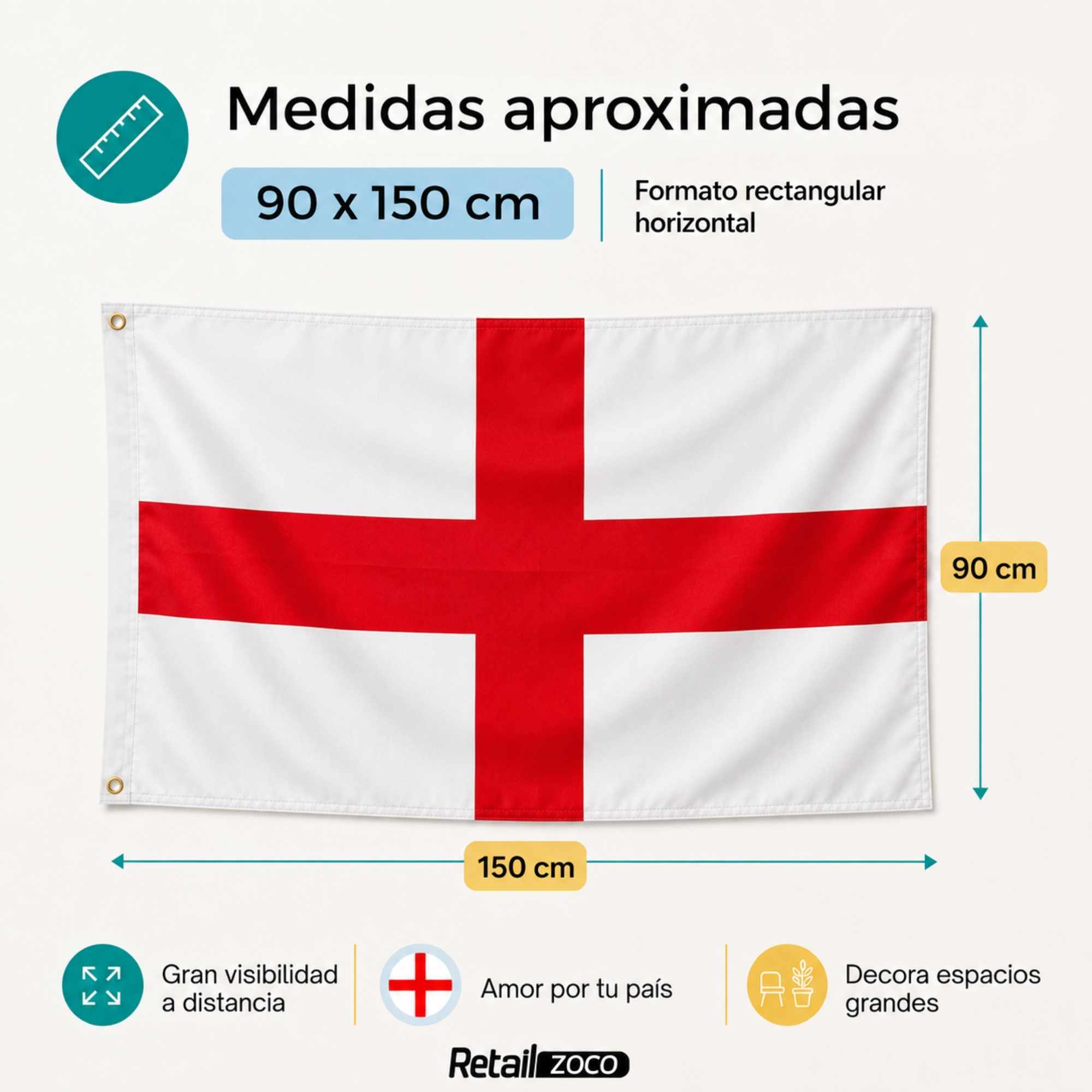 Bandera Inglaterra grande para Exterior 90x150cm con ojales - imagen 3