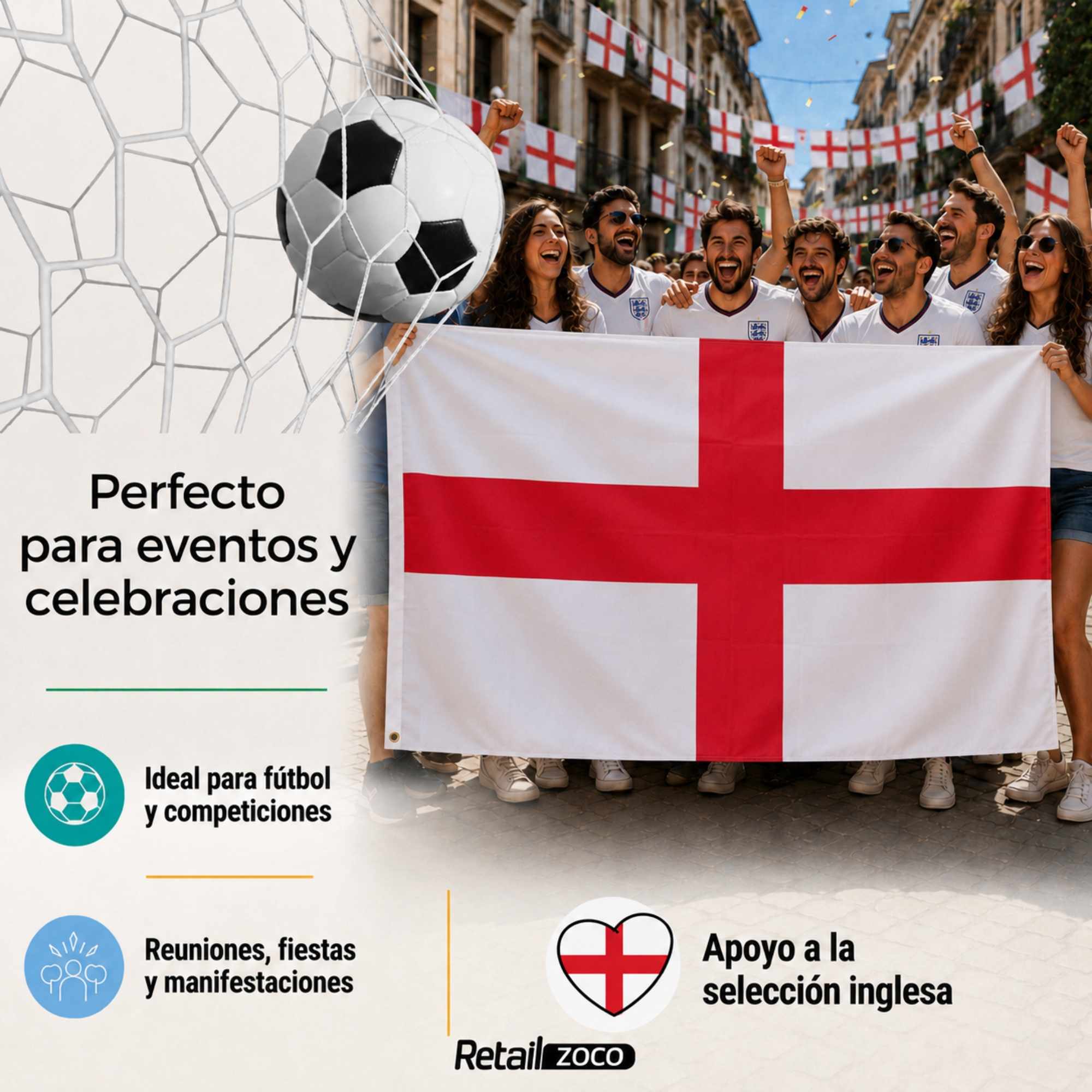 Bandera Inglaterra grande para Exterior 90x150cm con ojales - imagen 4