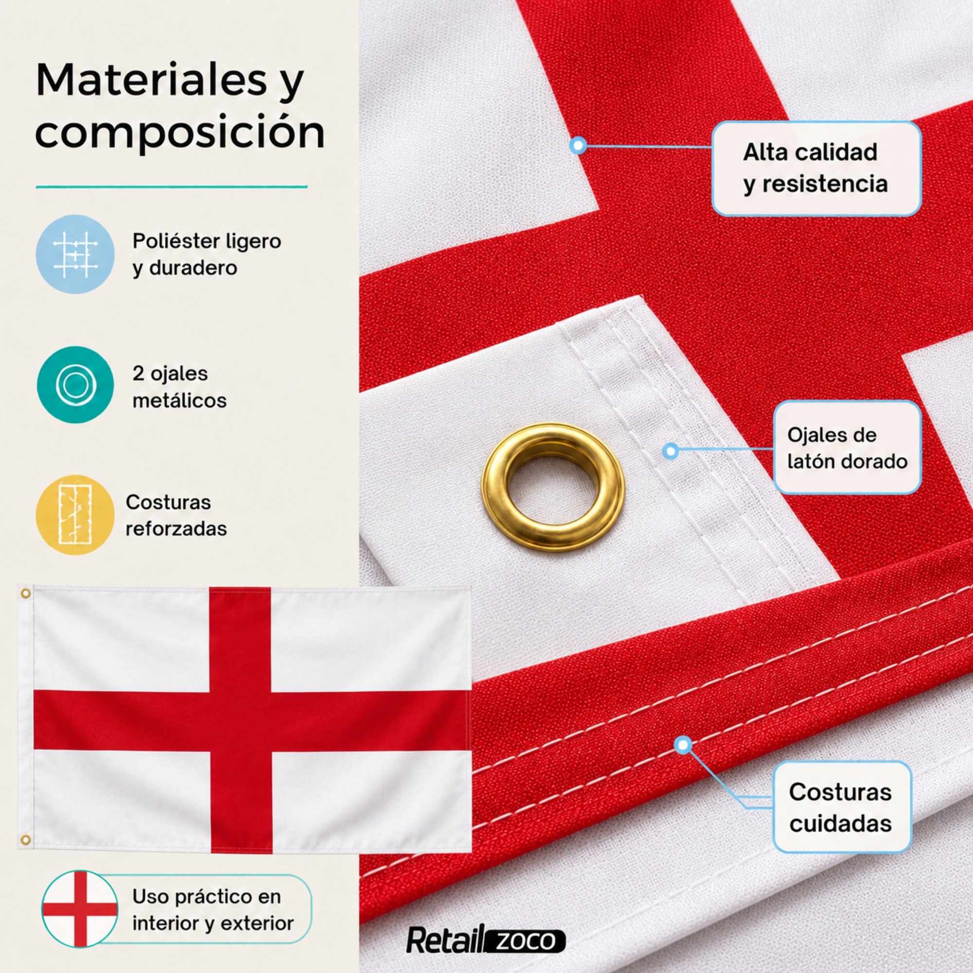 Bandera Inglaterra grande para Exterior 90x150cm con ojales - imagen 5