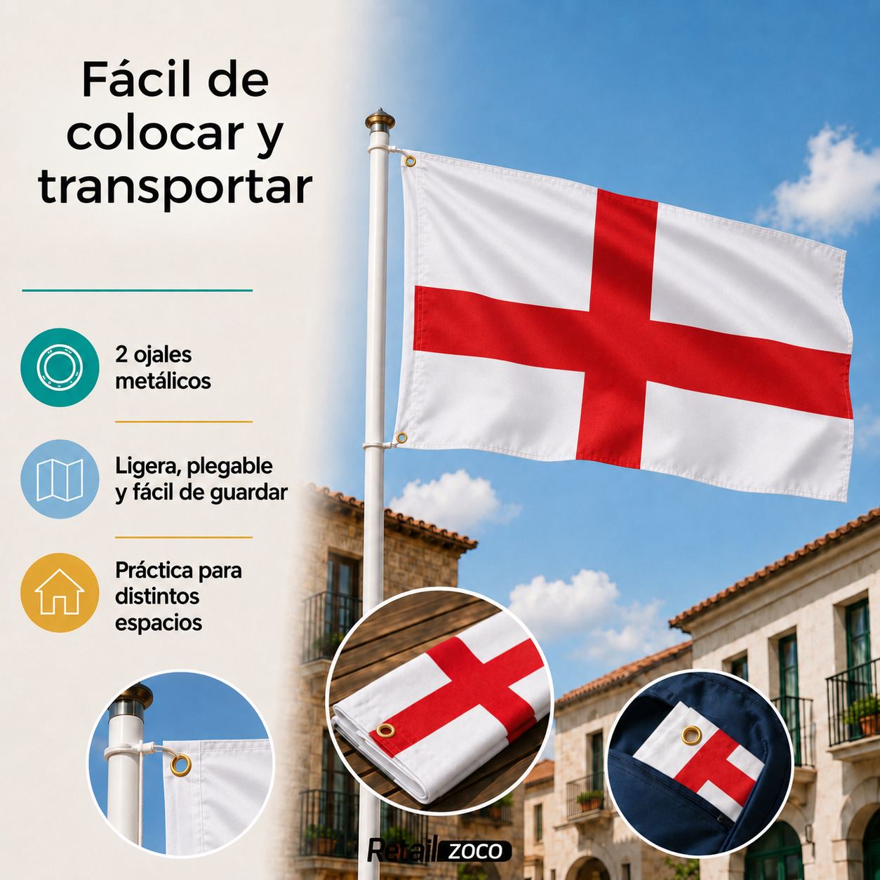 Bandera Inglaterra grande para Exterior 90x150cm con ojales - imagen 6
