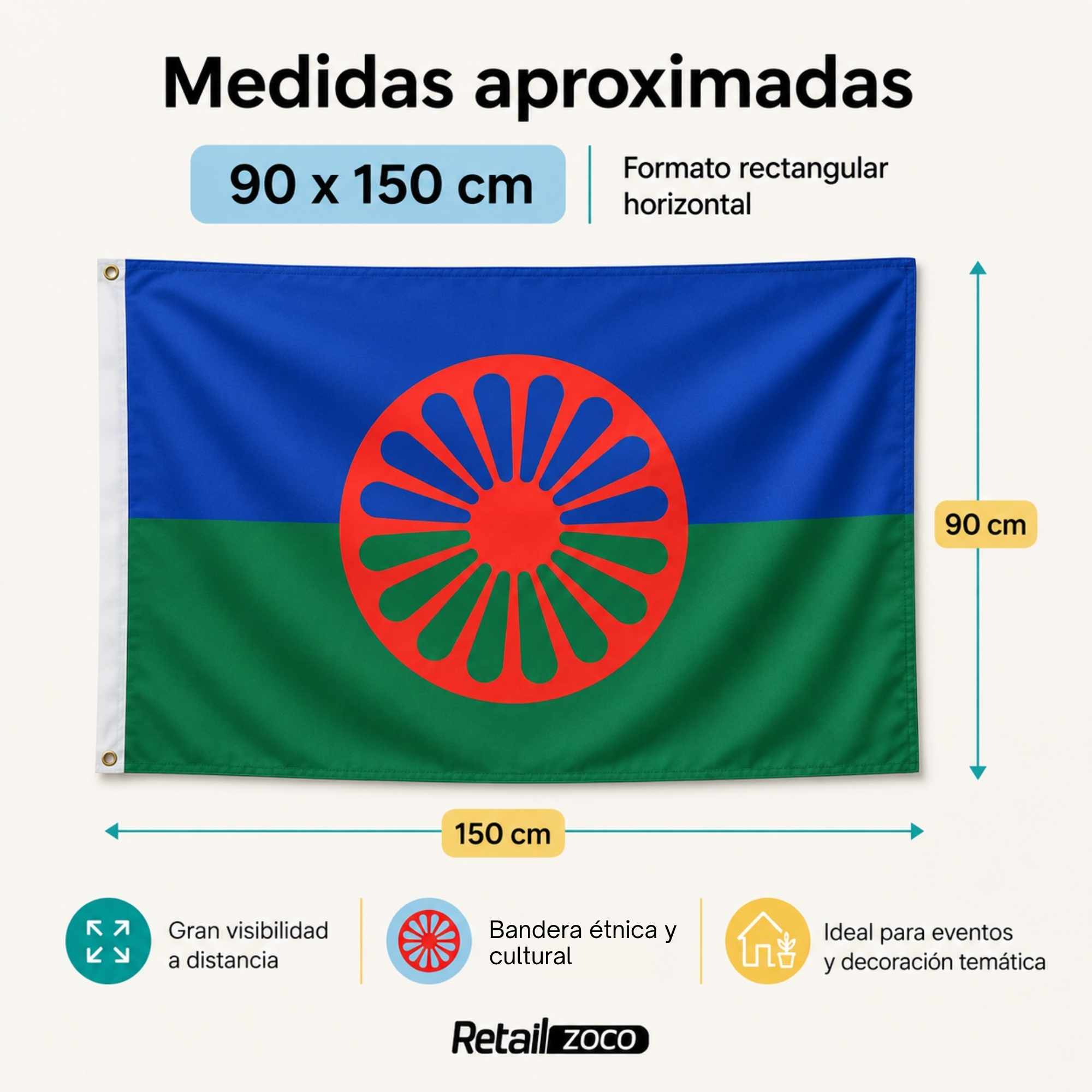 Bandera Gitana grande para Exterior 90x150cm con ojales - imagen 3