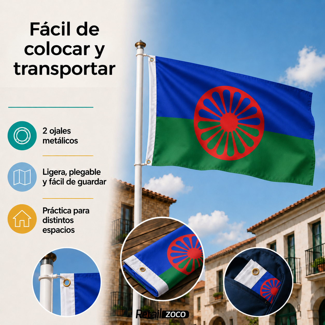 Bandera Gitana grande para Exterior 90x150cm con ojales - imagen 6