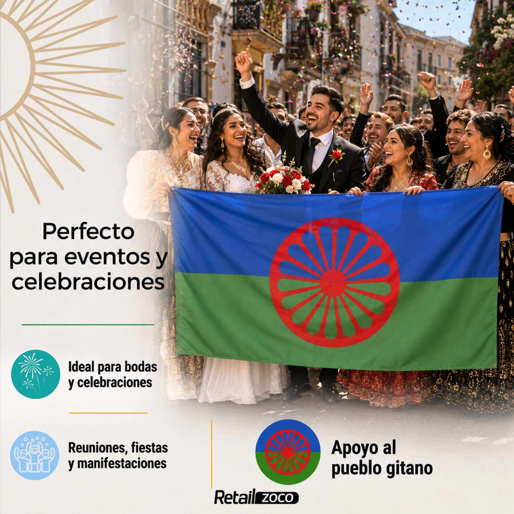 Bandera Gitana grande para Exterior 90x150cm con ojales - imagen 4