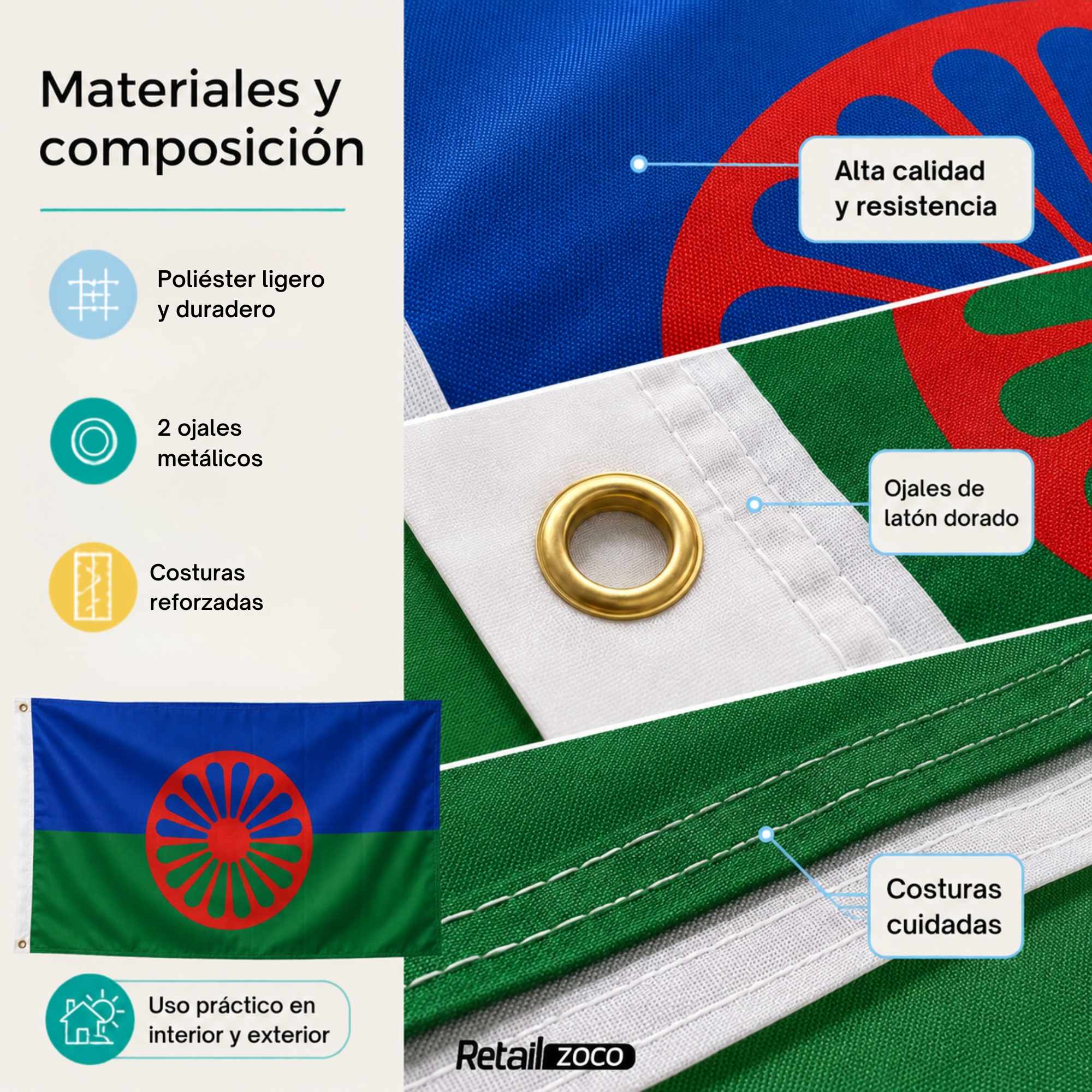 Bandera Gitana grande para Exterior 90x150cm con ojales - imagen 5