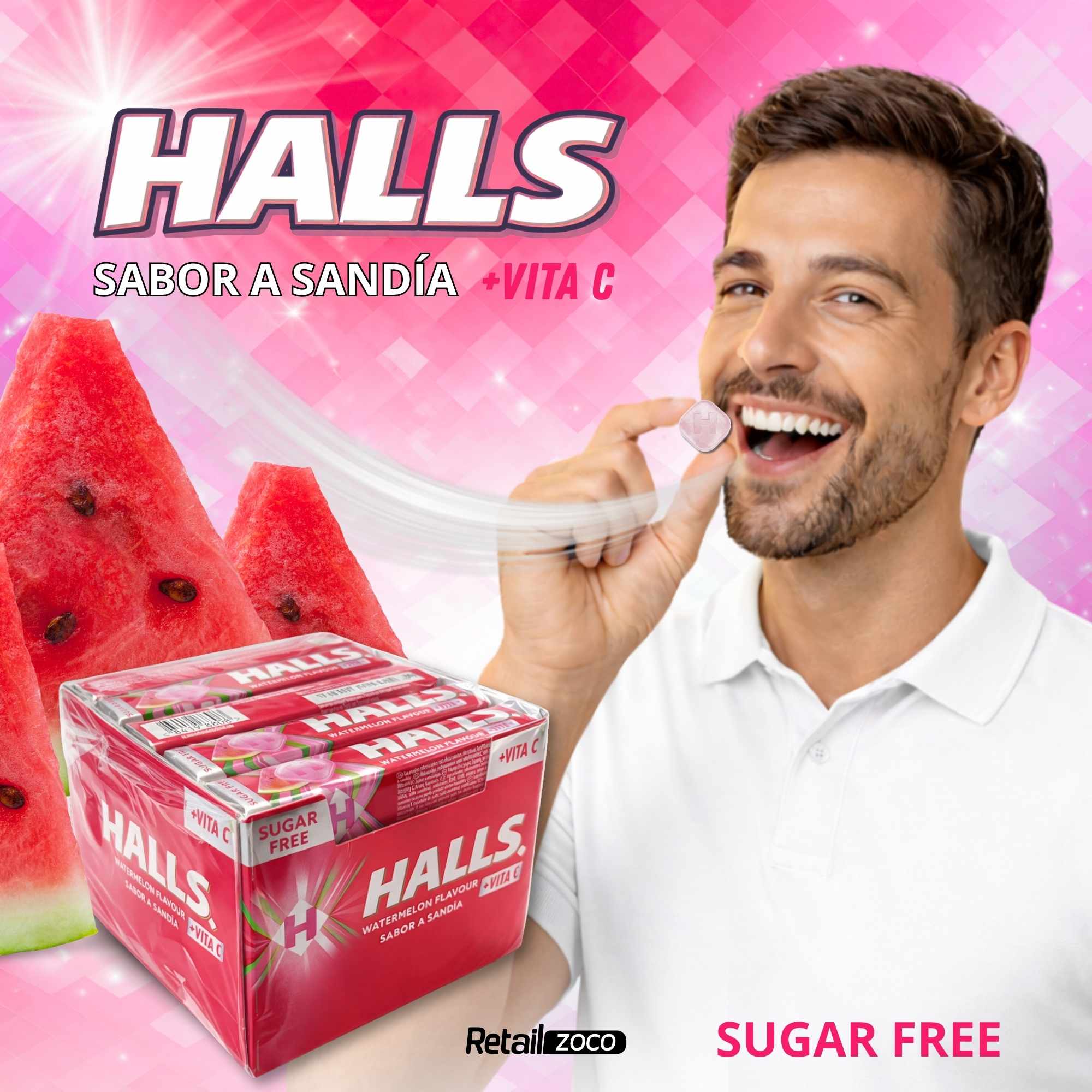 Halls Watermelon Sandia Sin Azúcar Caja de 20 Sticks de 32 g - imagen 2