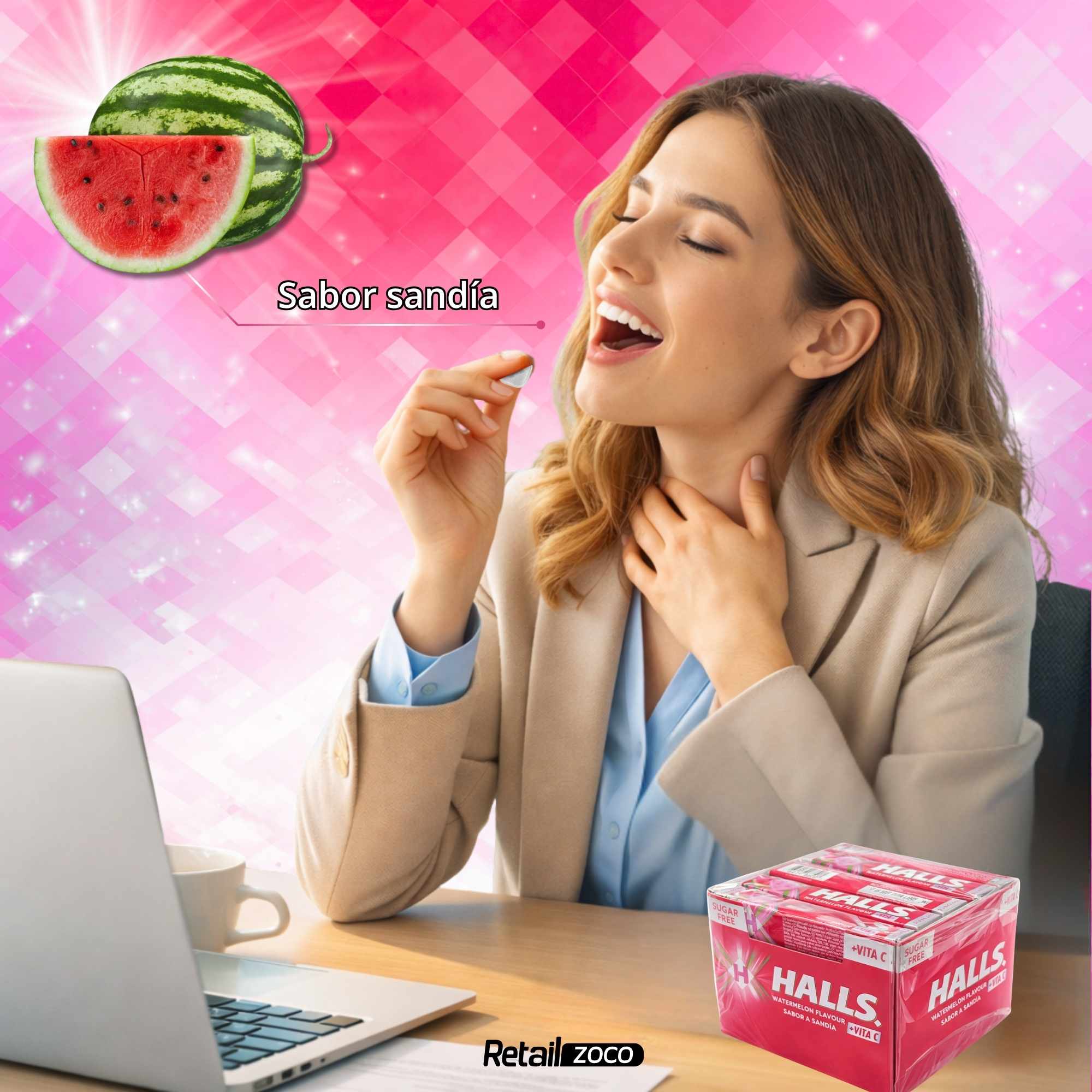 Halls Watermelon Sandia Sin Azúcar Caja de 20 Sticks de 32 g - imagen 4