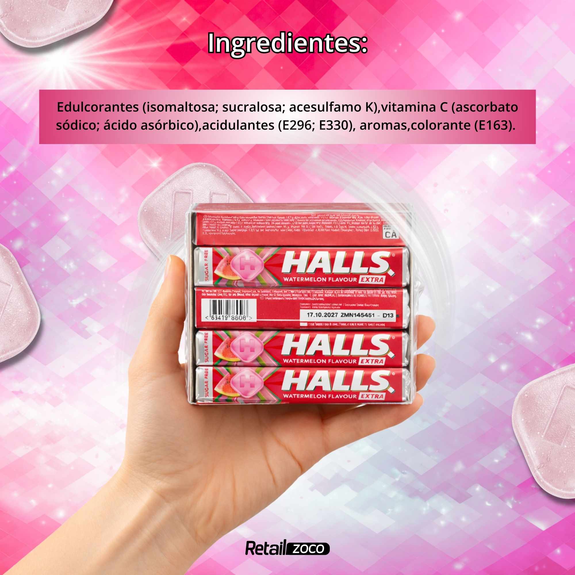 Halls Watermelon Sandia Sin Azúcar Caja de 20 Sticks de 32 g - imagen 5
