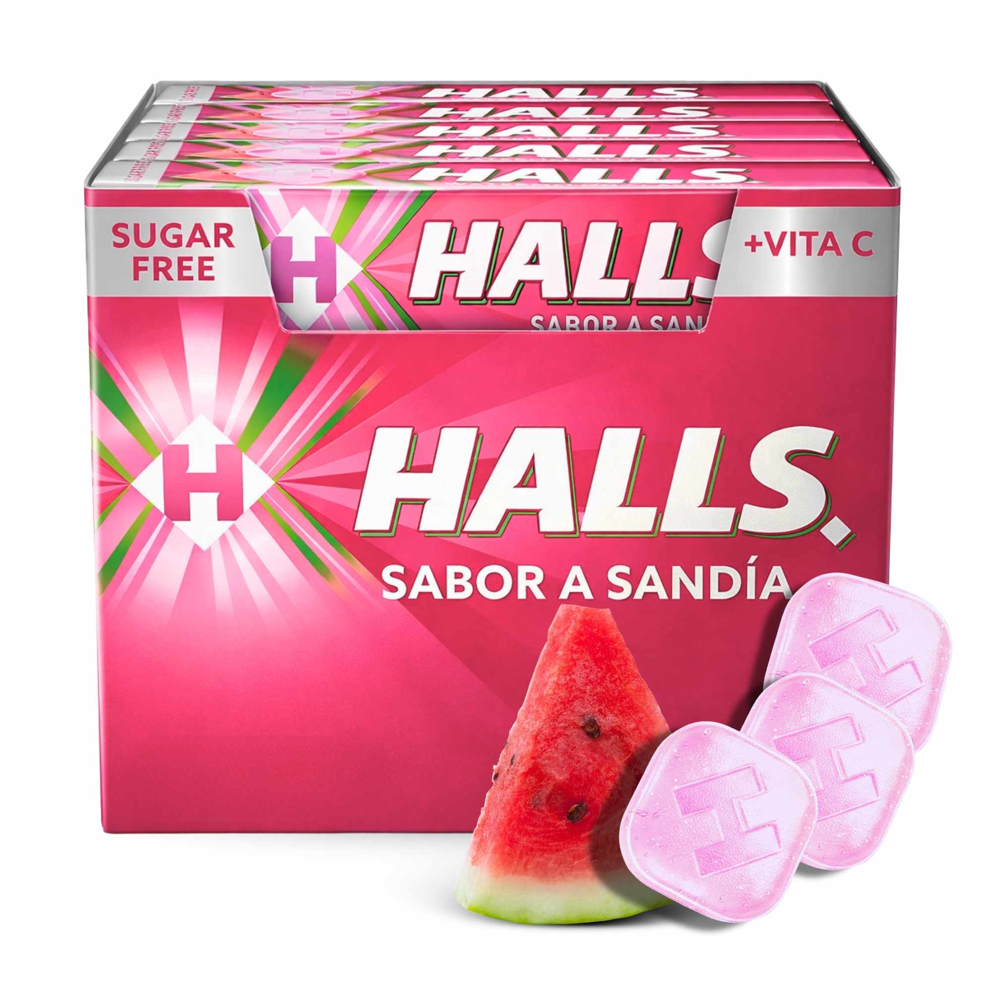 Halls Watermelon Sandia Sin Azúcar Caja de 20 Sticks de 32 g - imagen 1