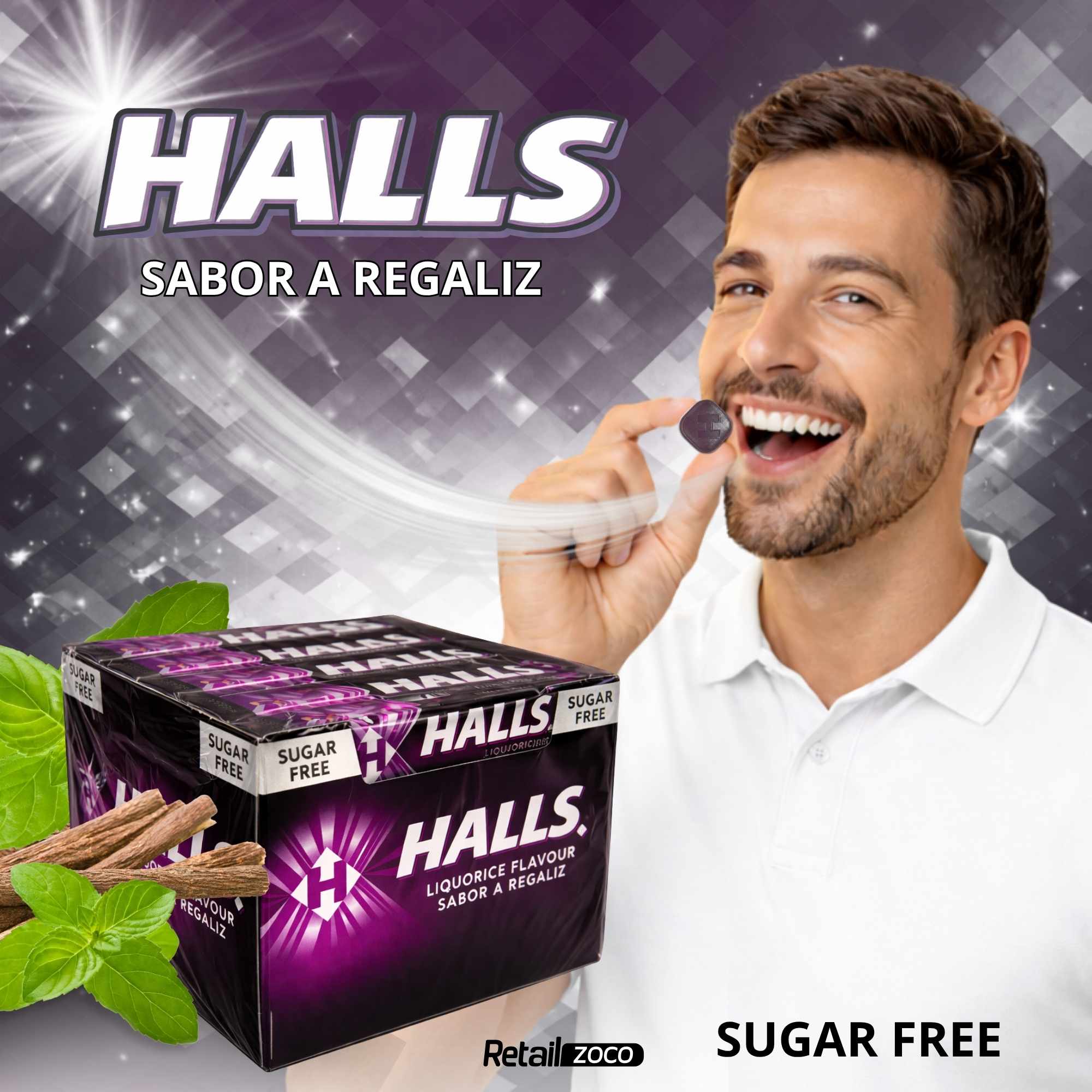 Halls original Sabor Regaliz Sin Azúcar Caja de 20 Sticks de 32 g - imagen 2