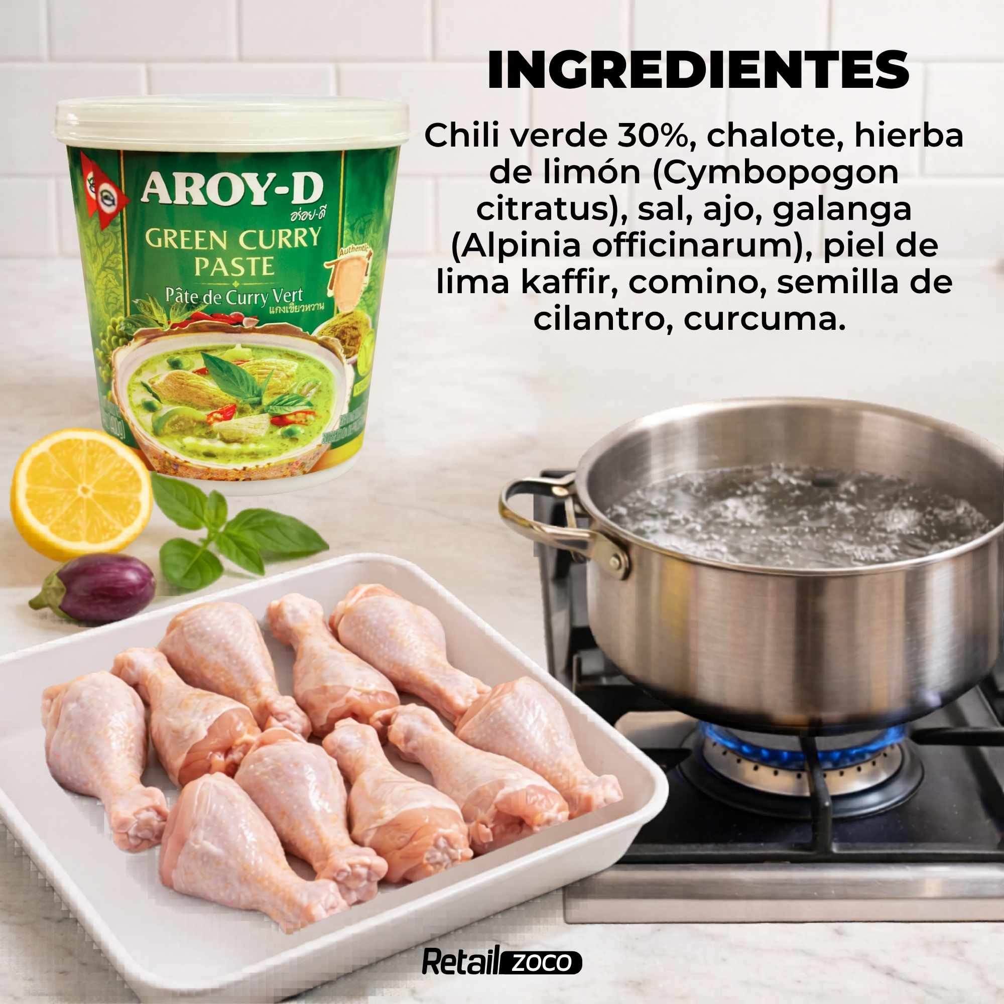 Pasta de Curry Verde Aroy-D 400 gr - imagen 5