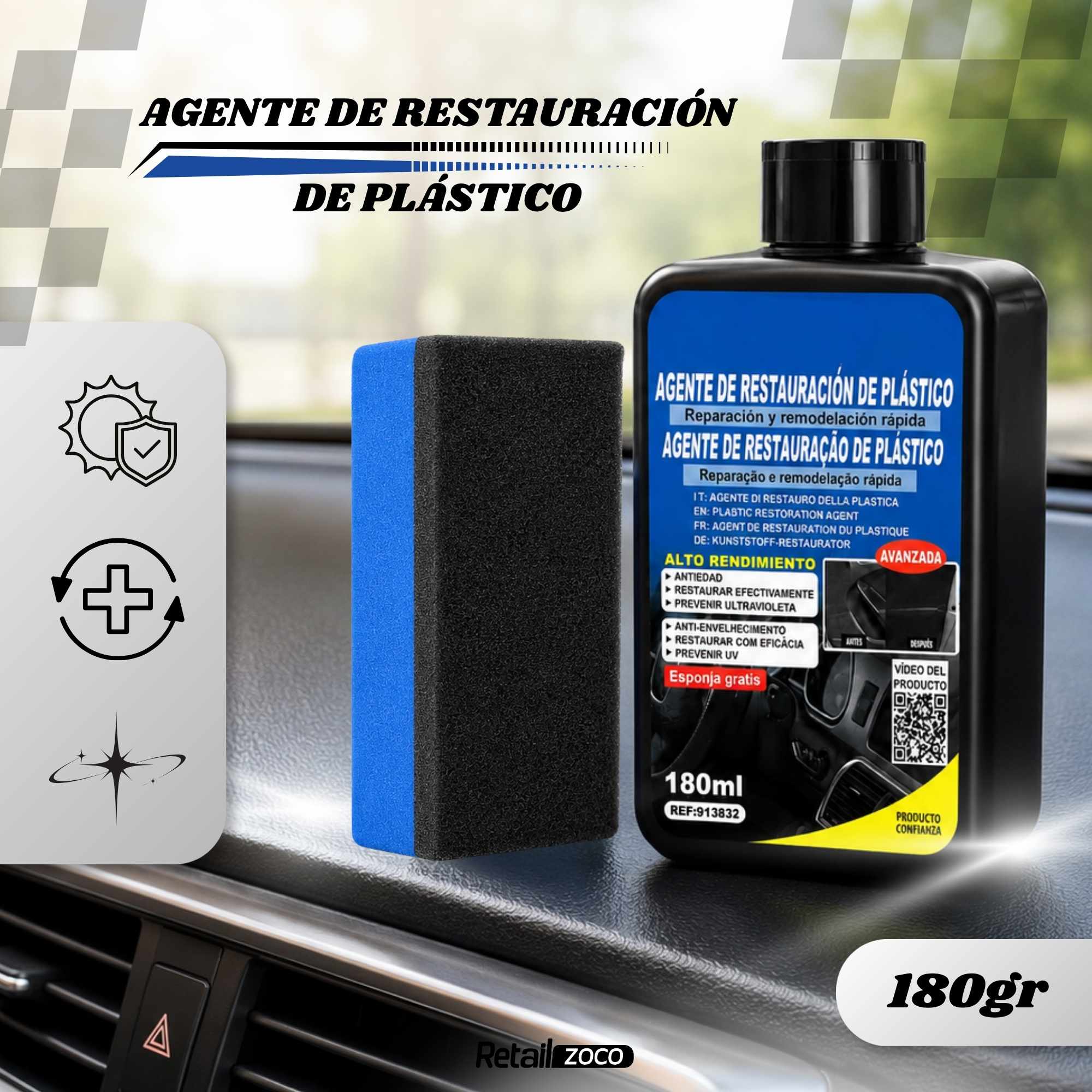 Restaurador De Plasticos Coche 180 ml + esponja - imagen 3