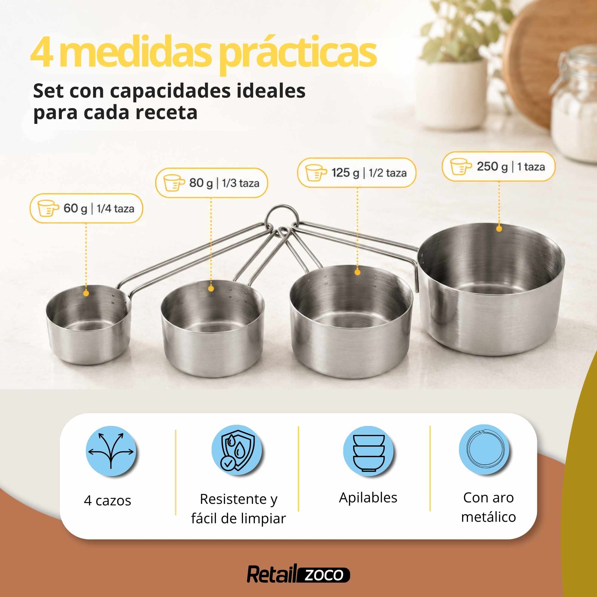 Pack 4 Cucharas Medidoras de Acero Inoxidable - imagen 3