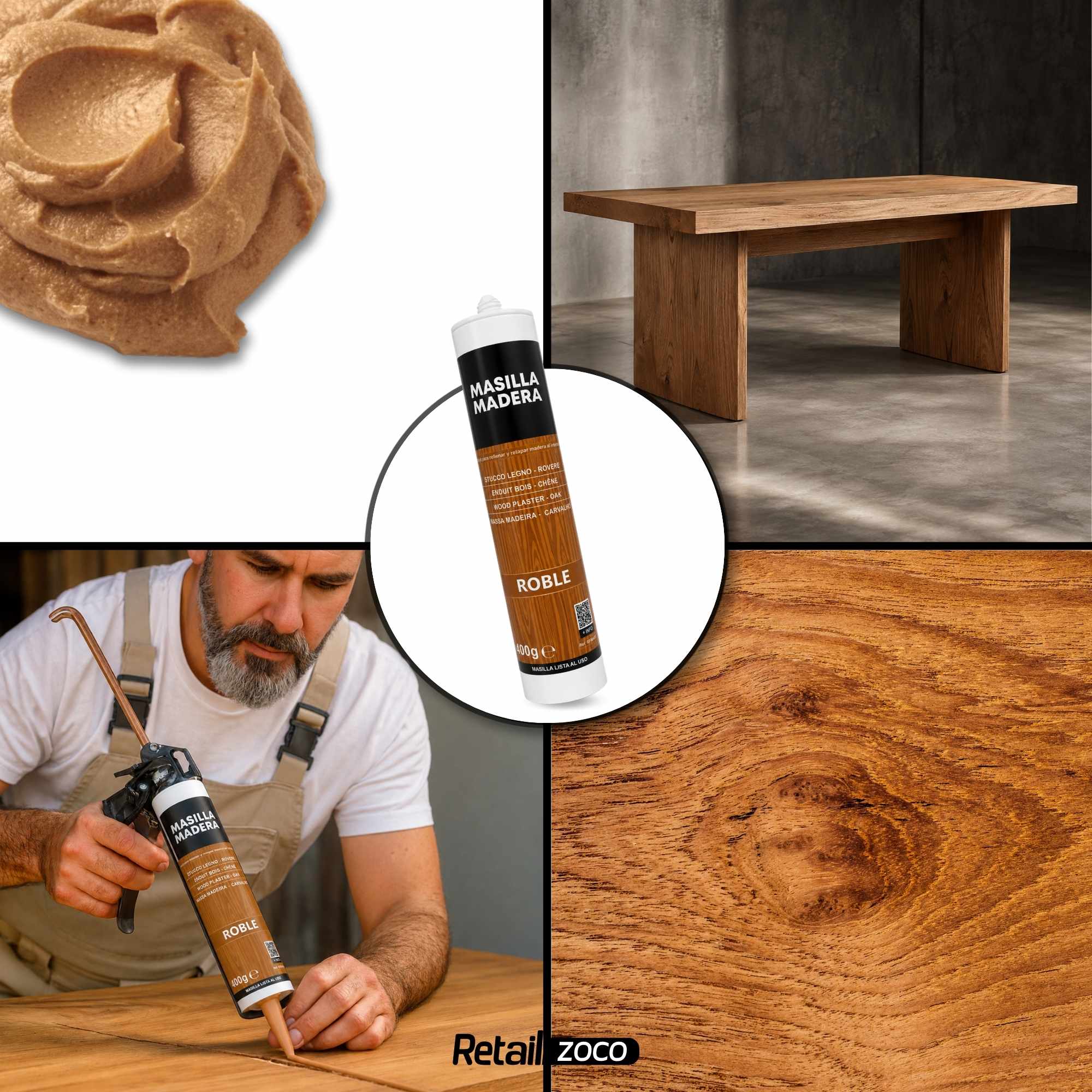 Masilla madera Roble para pistola 400 gramos - imagen 4