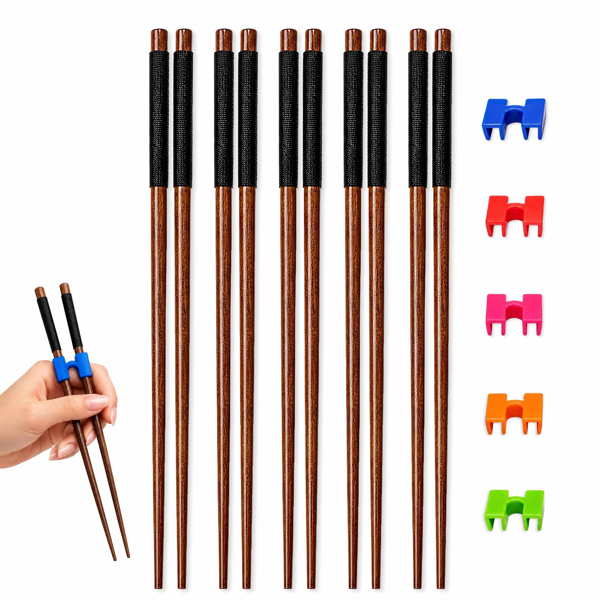 Palillos chinos de adulto con adaptadores para aprender Pack 5 unidades - imagen 1