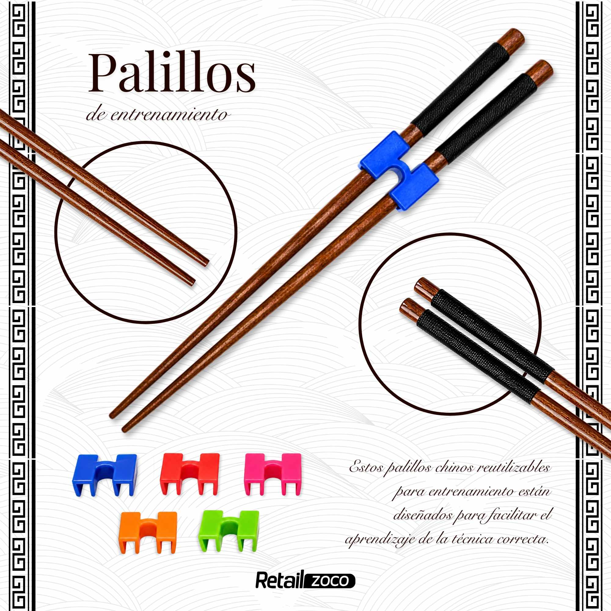 Palillos chinos de adulto con adaptadores para aprender Pack 5 unidades - imagen 2