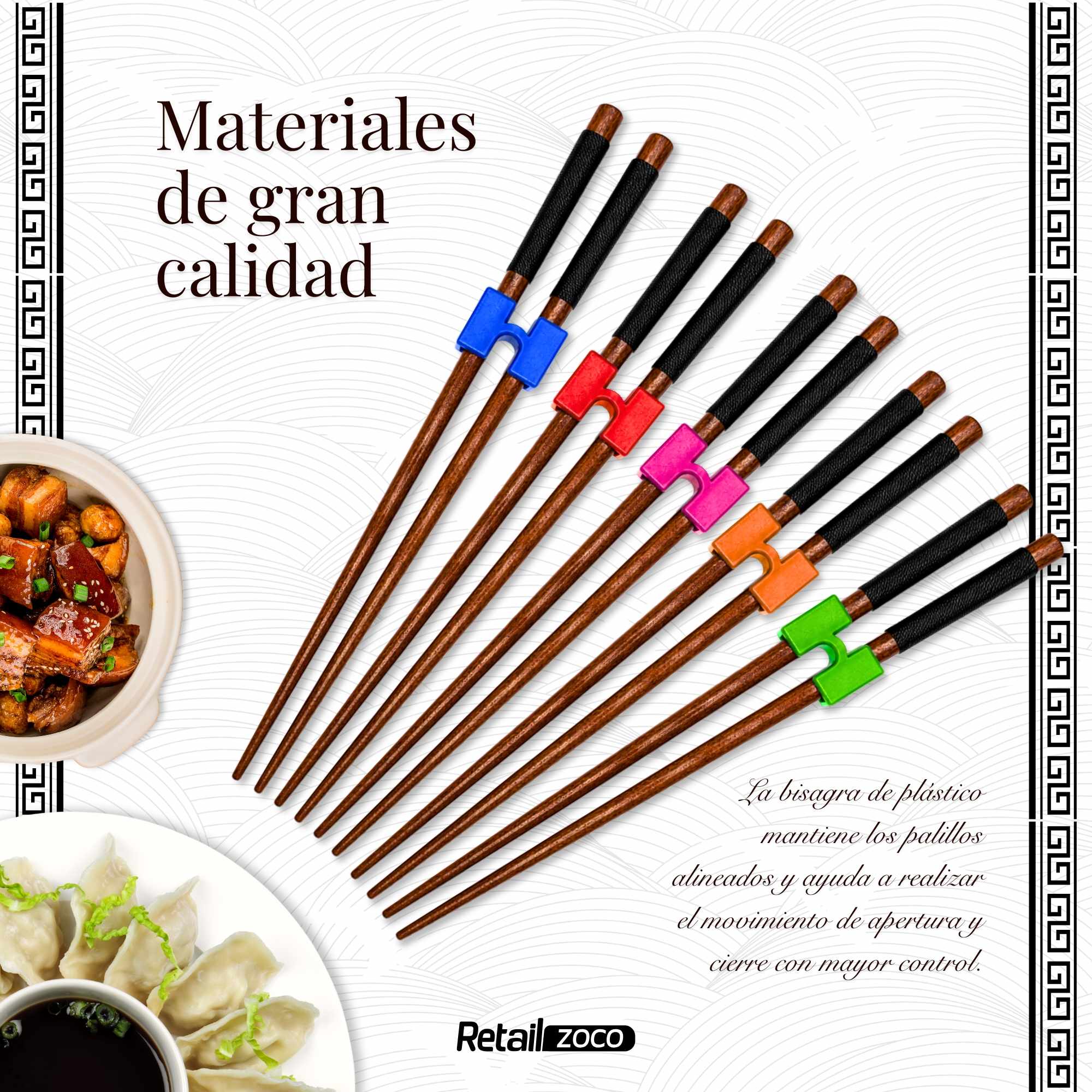 Palillos chinos de adulto con adaptadores para aprender Pack 5 unidades - imagen 3