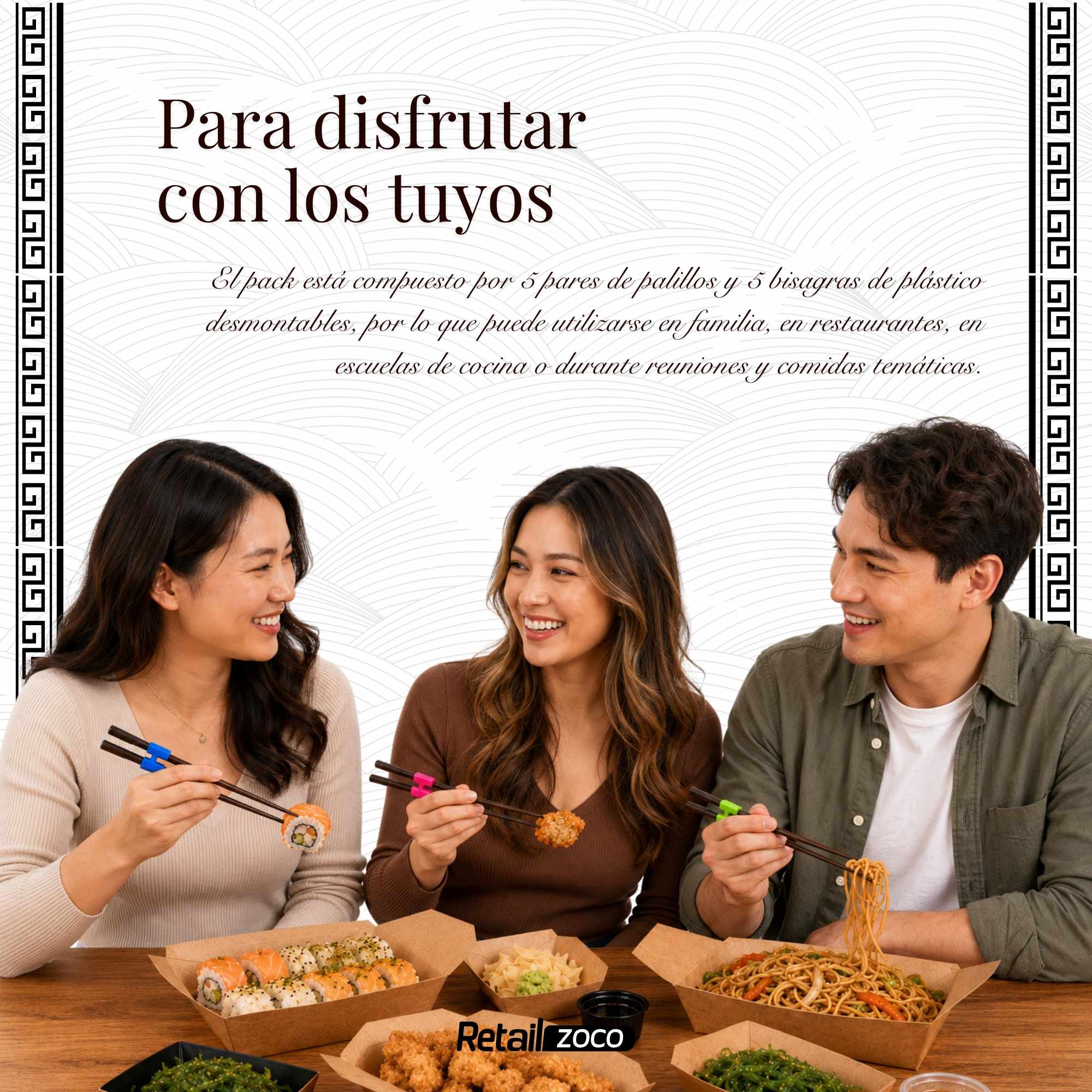 Palillos chinos de adulto con adaptadores para aprender Pack 5 unidades - imagen 6