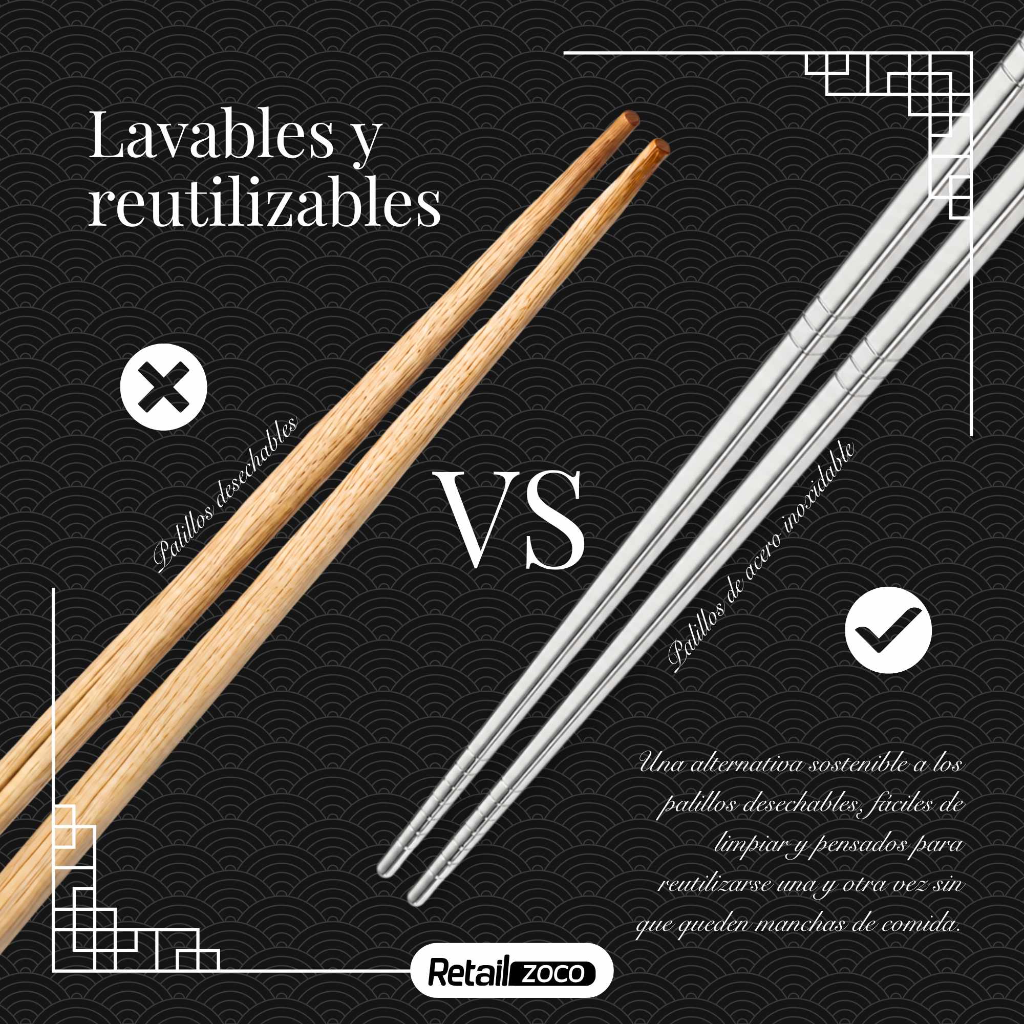 Varillas Palillos Chinos de Acero Inoxidable Pack 5 unidades - imagen 4