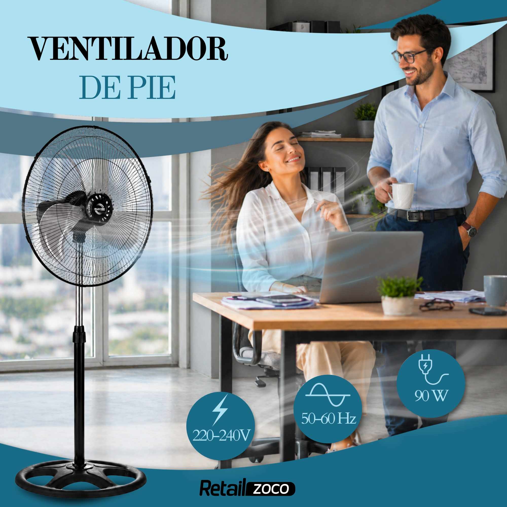 Ventilador de pie 90W Oscilante 3 velocidades color negro - imagen 2