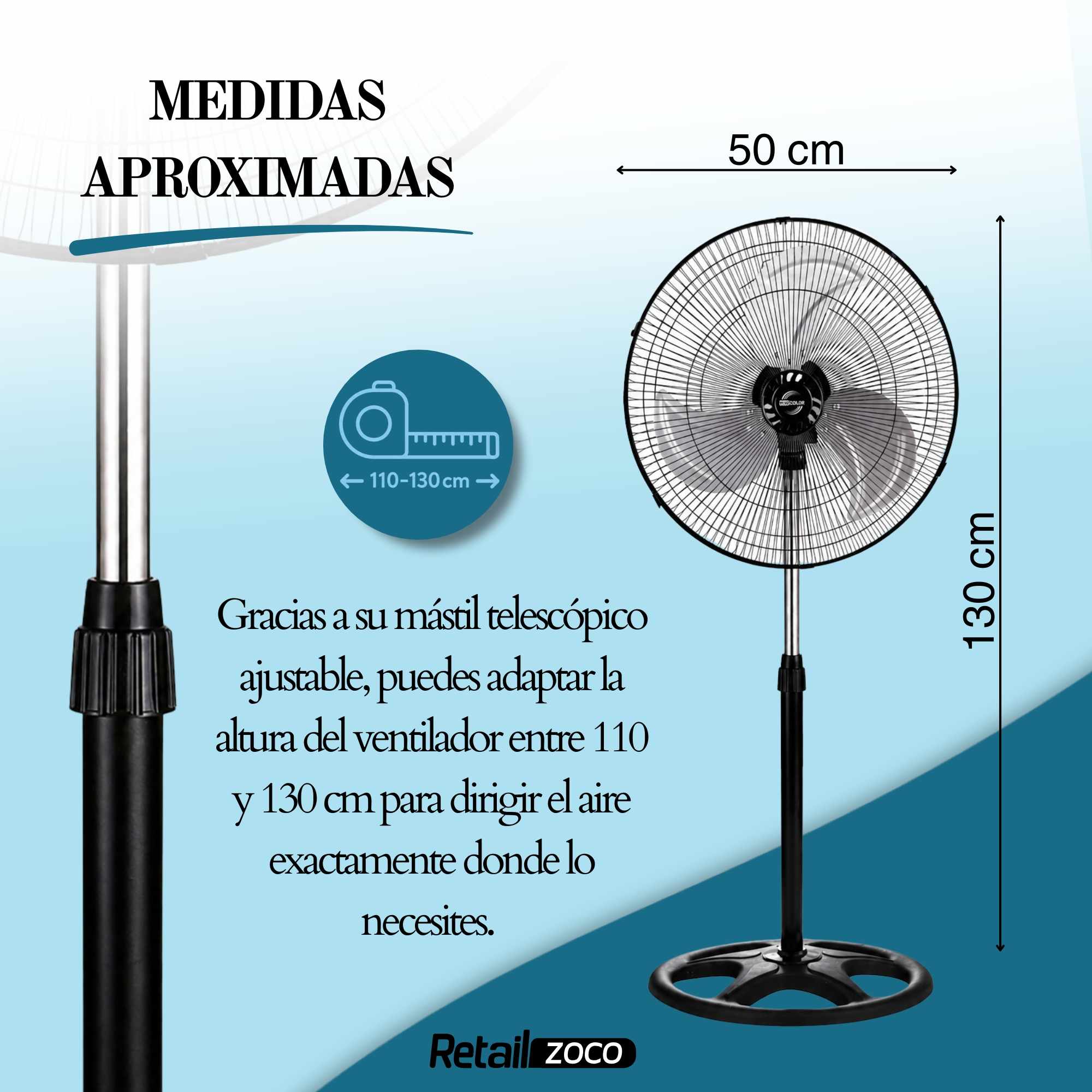 Ventilador de pie 90W Oscilante 3 velocidades color negro - imagen 5