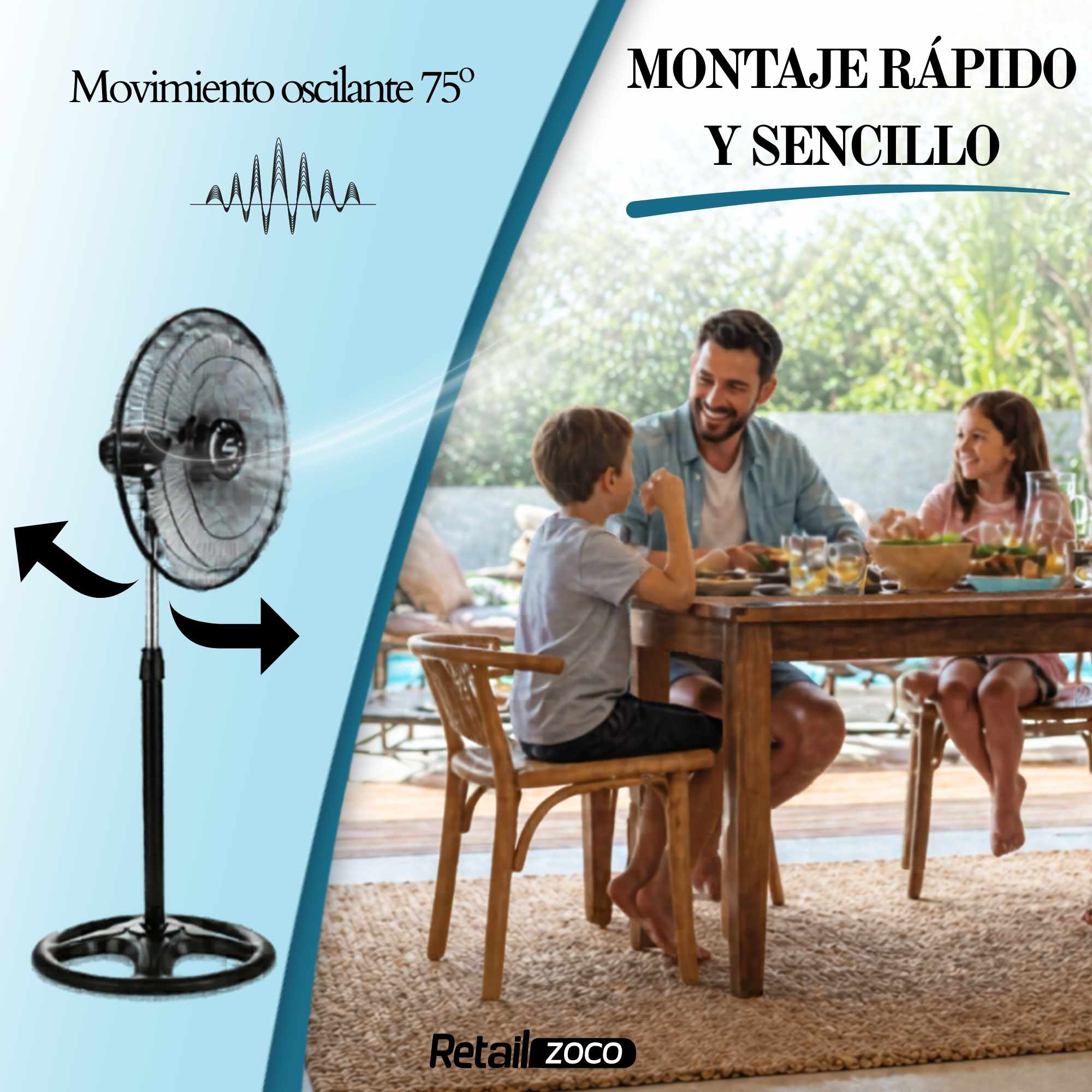 Ventilador de pie 90W Oscilante 3 velocidades color negro - imagen 6