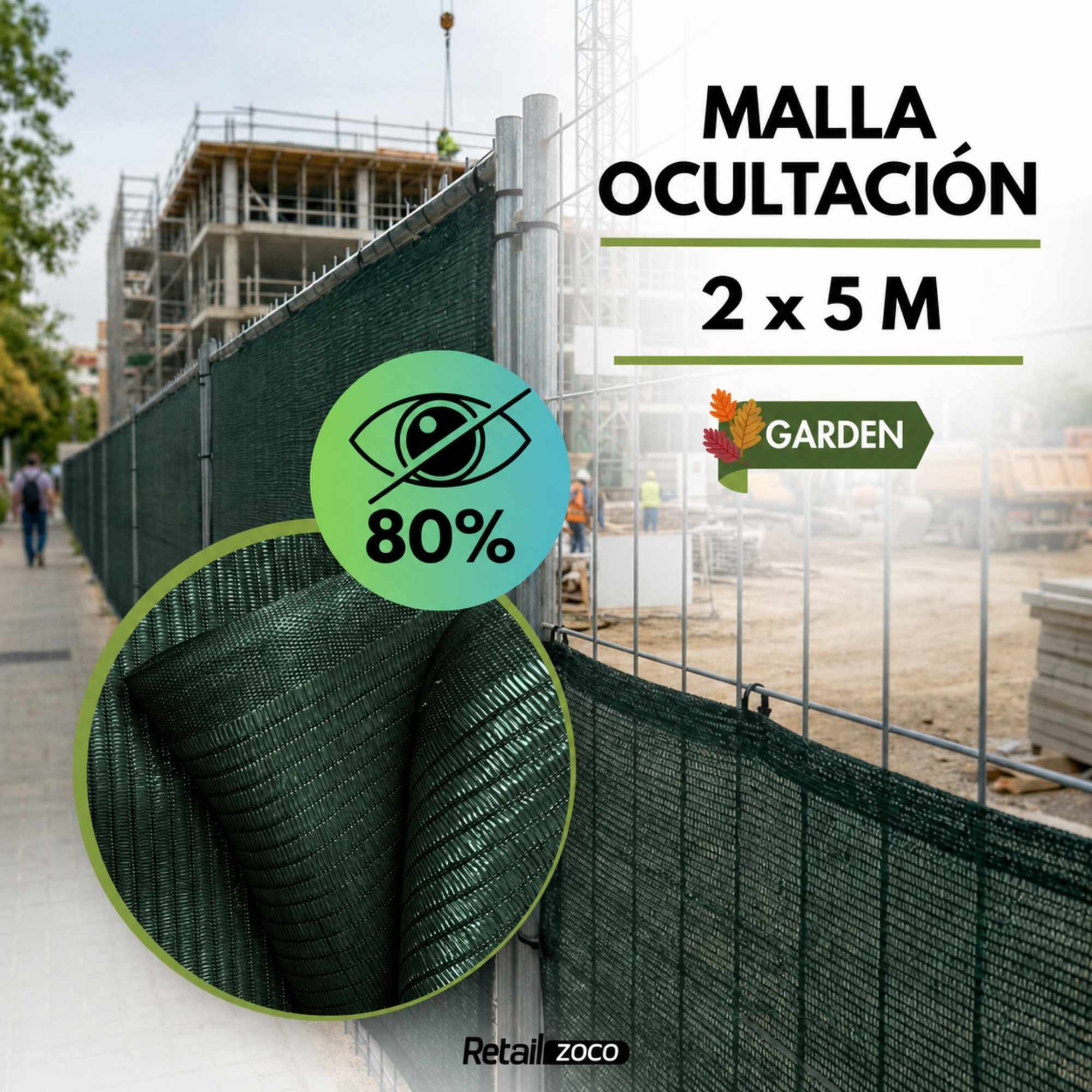 Malla de ocultación 90gr/m2 de 2 x 5 Metros Verde - imagen 2