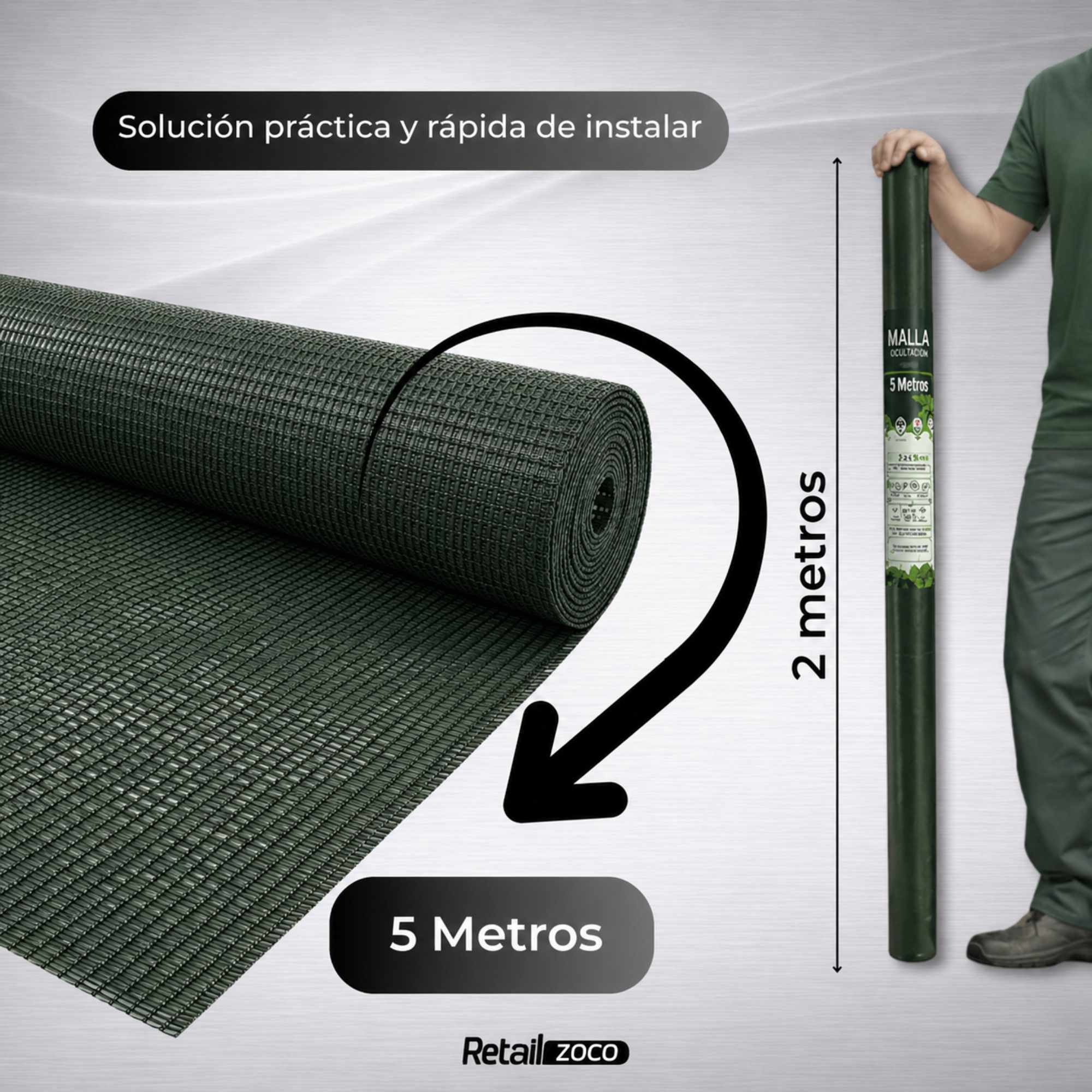 Malla de ocultación 90gr/m2 de 2 x 5 Metros Verde - imagen 5