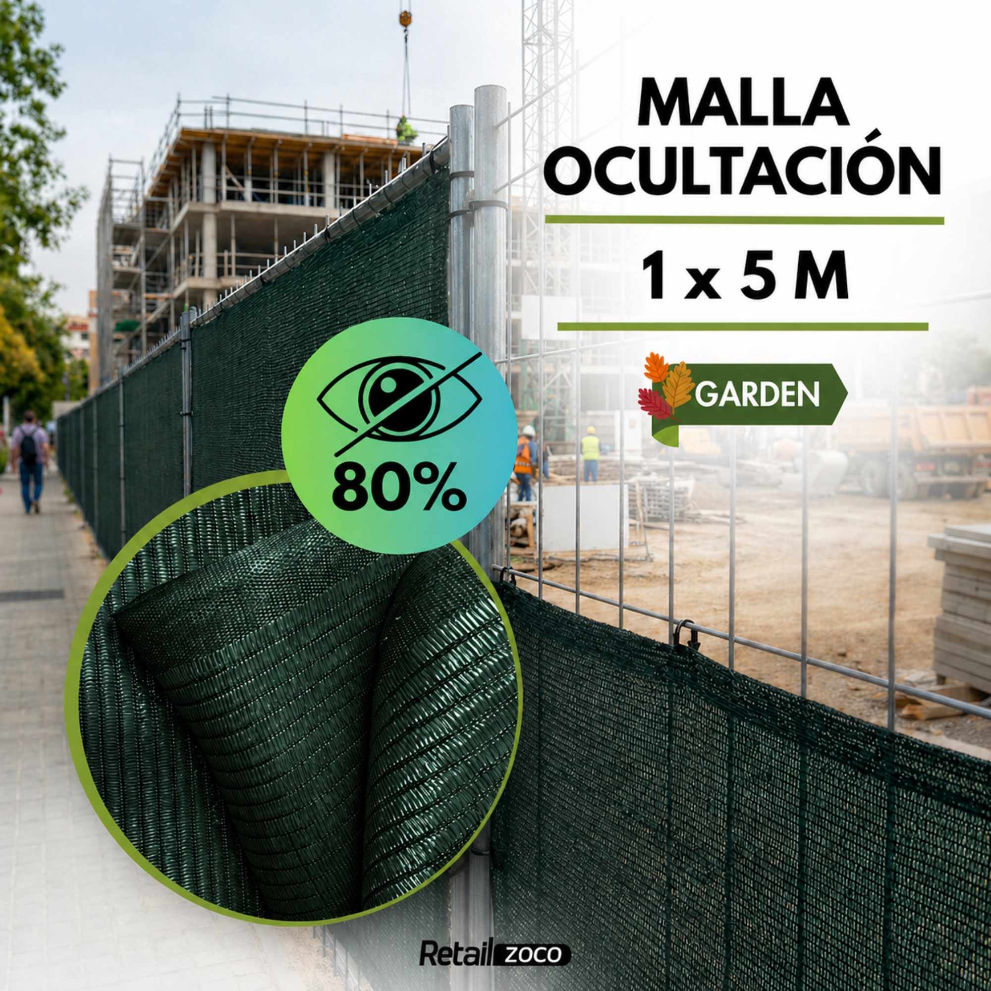 Malla de ocultación 90gr/m2 de 1 x 5 Metros Verde - imagen 2