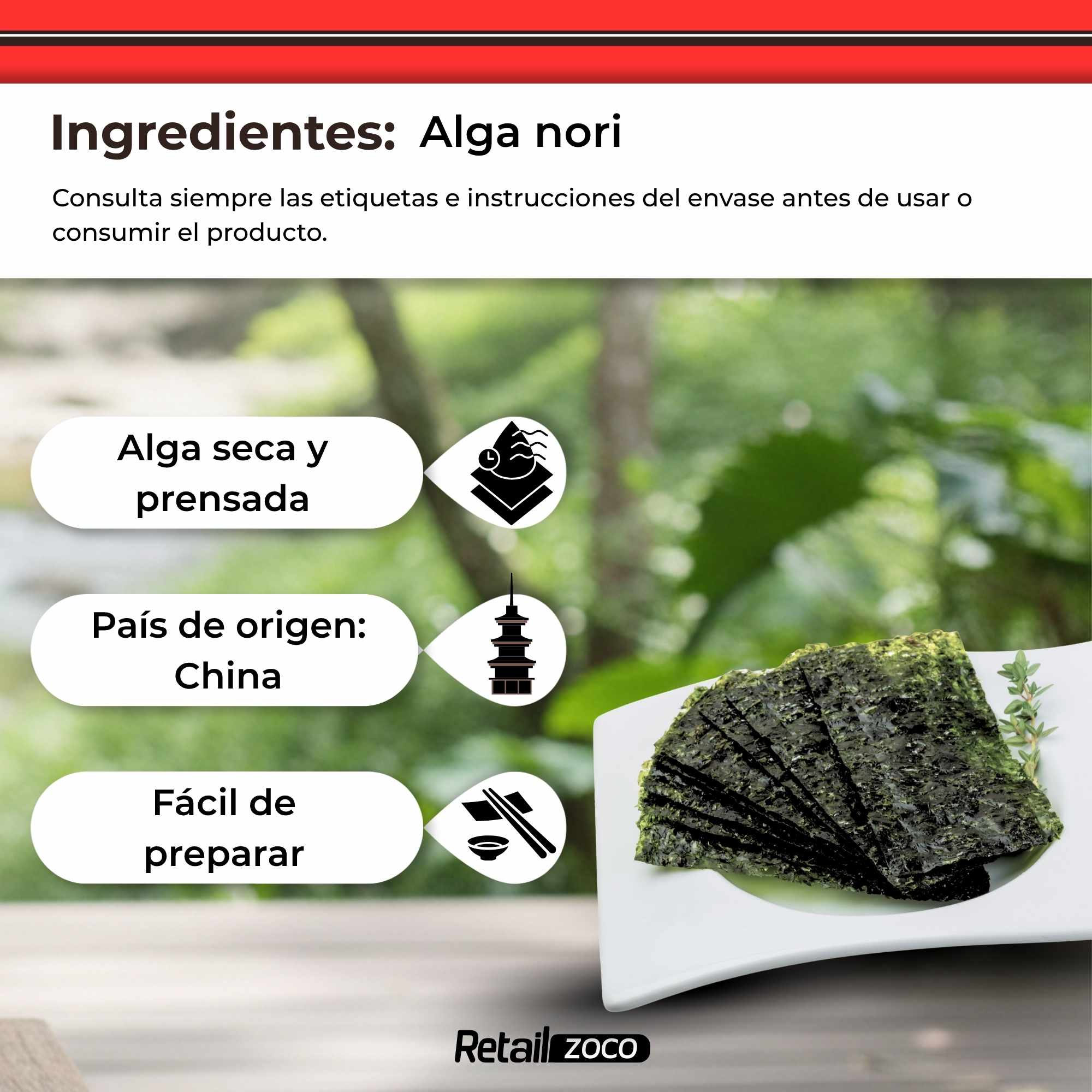 Algas Nori para sushi 100 hojas 280 grs - imagen 3