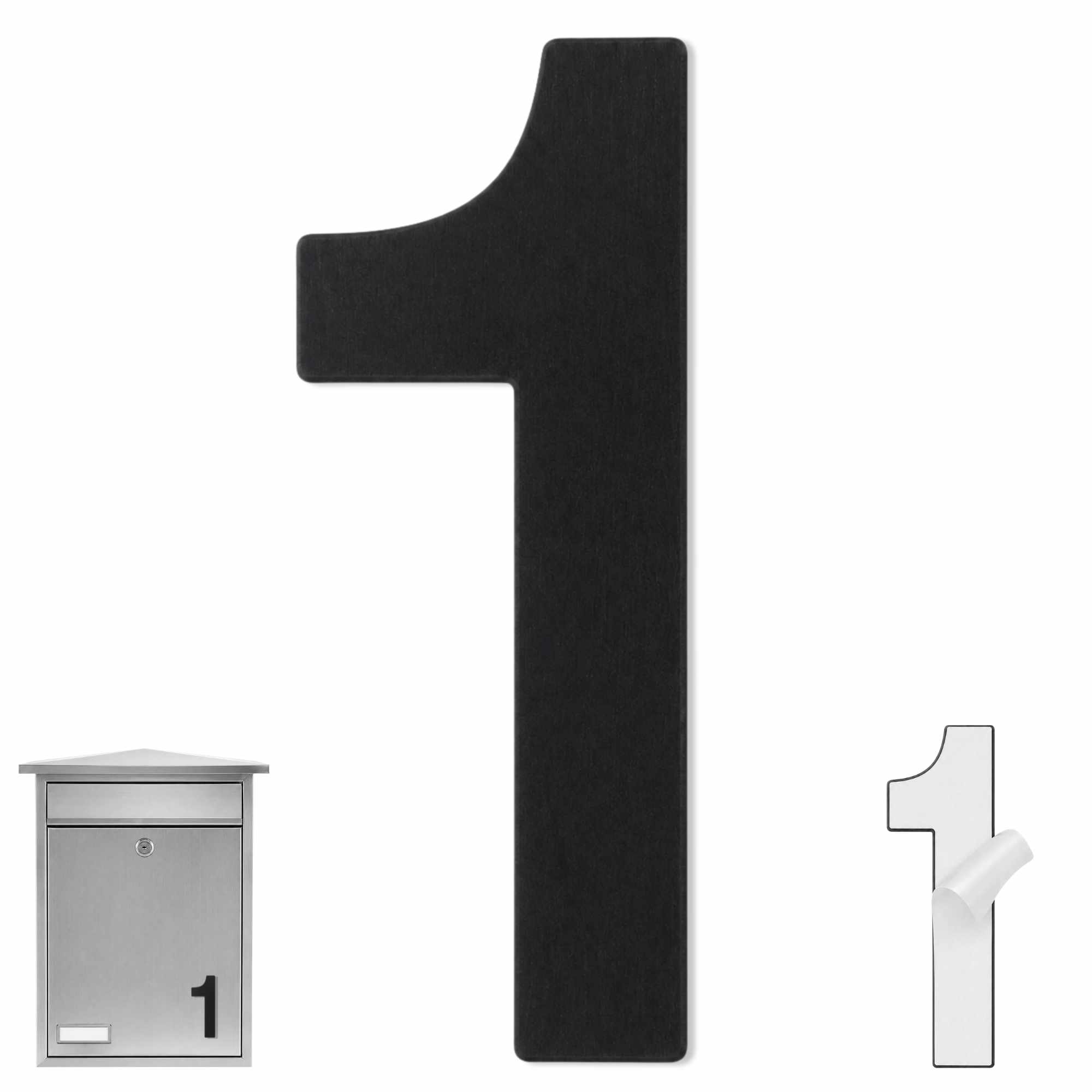 Numero 1 adhesivo en acero inoxidable 7.5 cm Negro - imagen 1