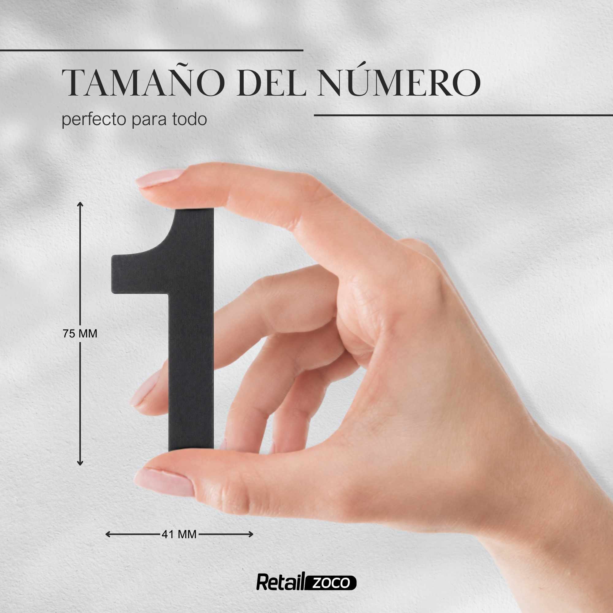 Numero 1 adhesivo en acero inoxidable 7.5 cm Negro - imagen 3