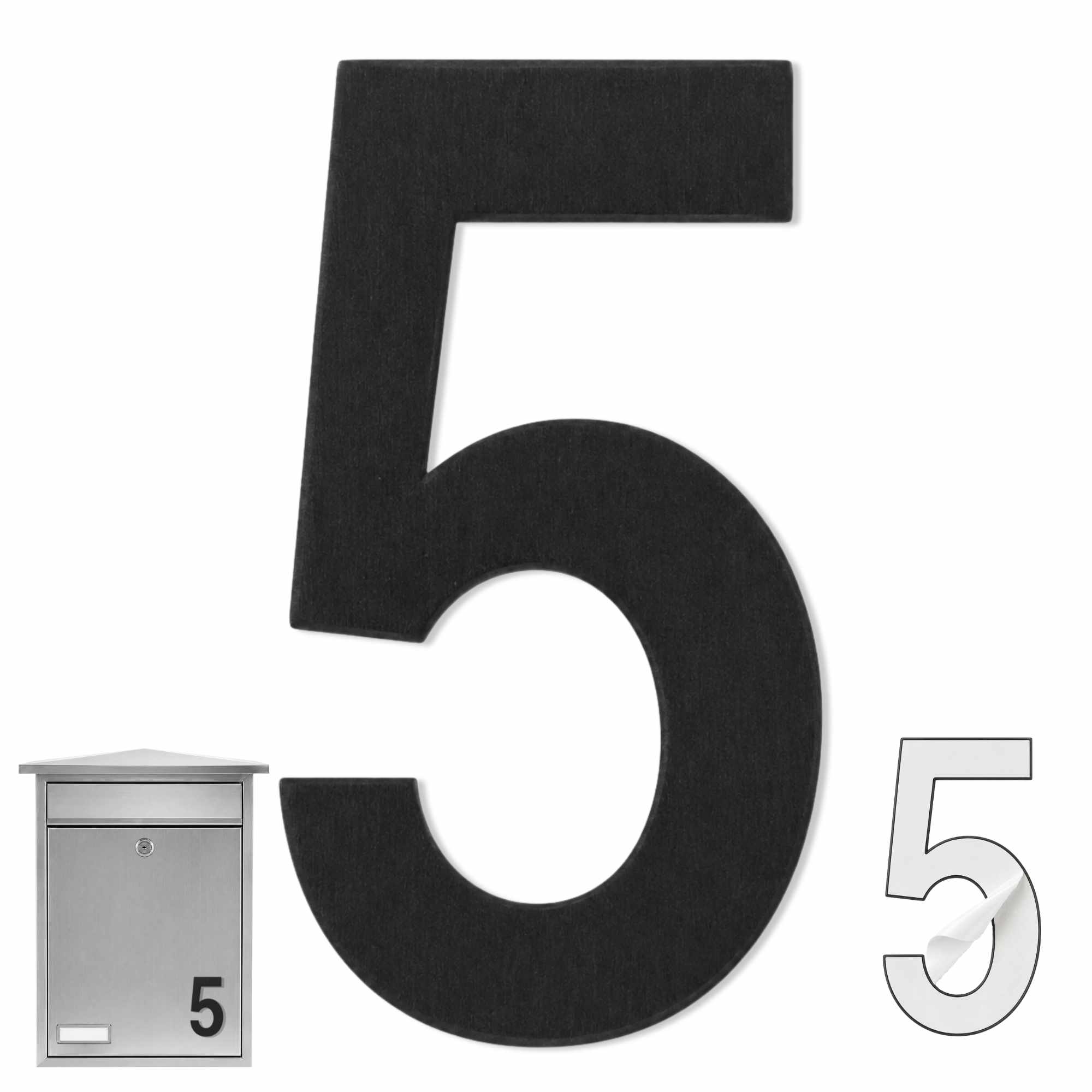 Numero 5 adhesivo en acero inoxidable 7.5 cm Negro - imagen 1