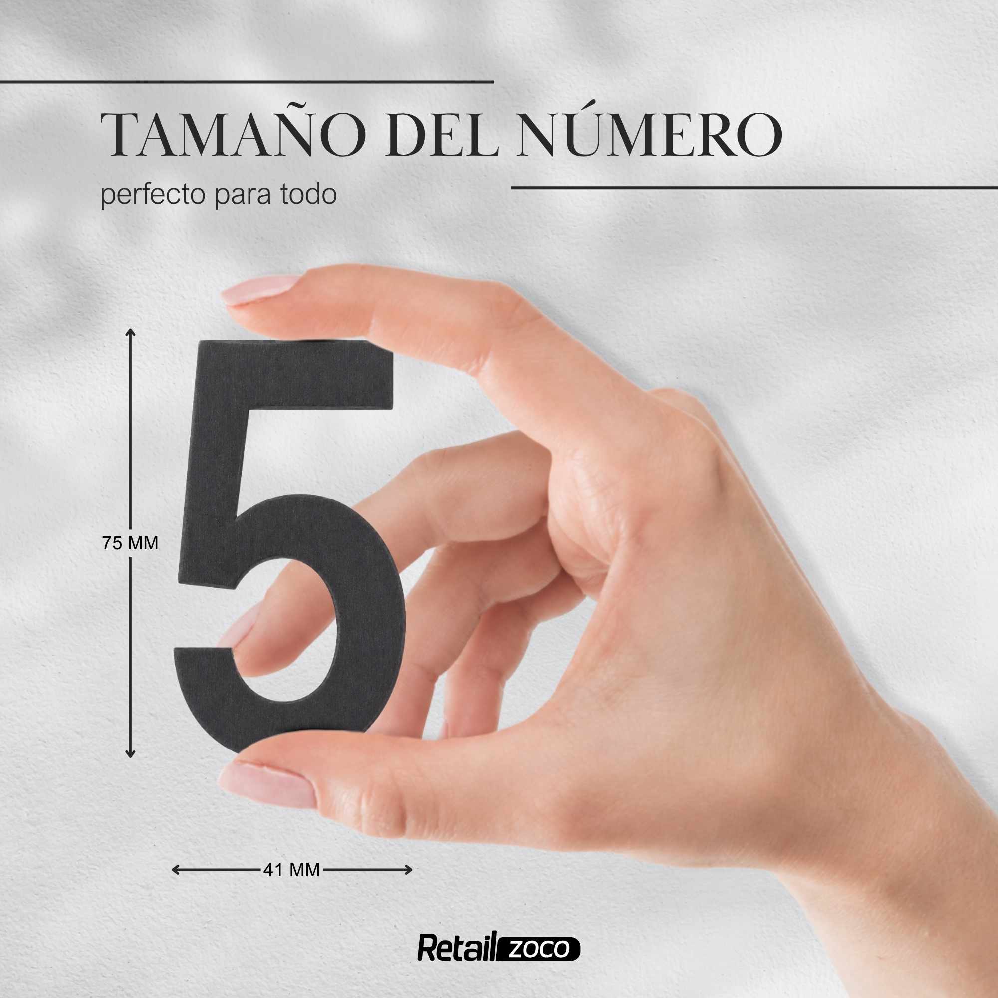 Numero 5 adhesivo en acero inoxidable 7.5 cm Negro - imagen 3