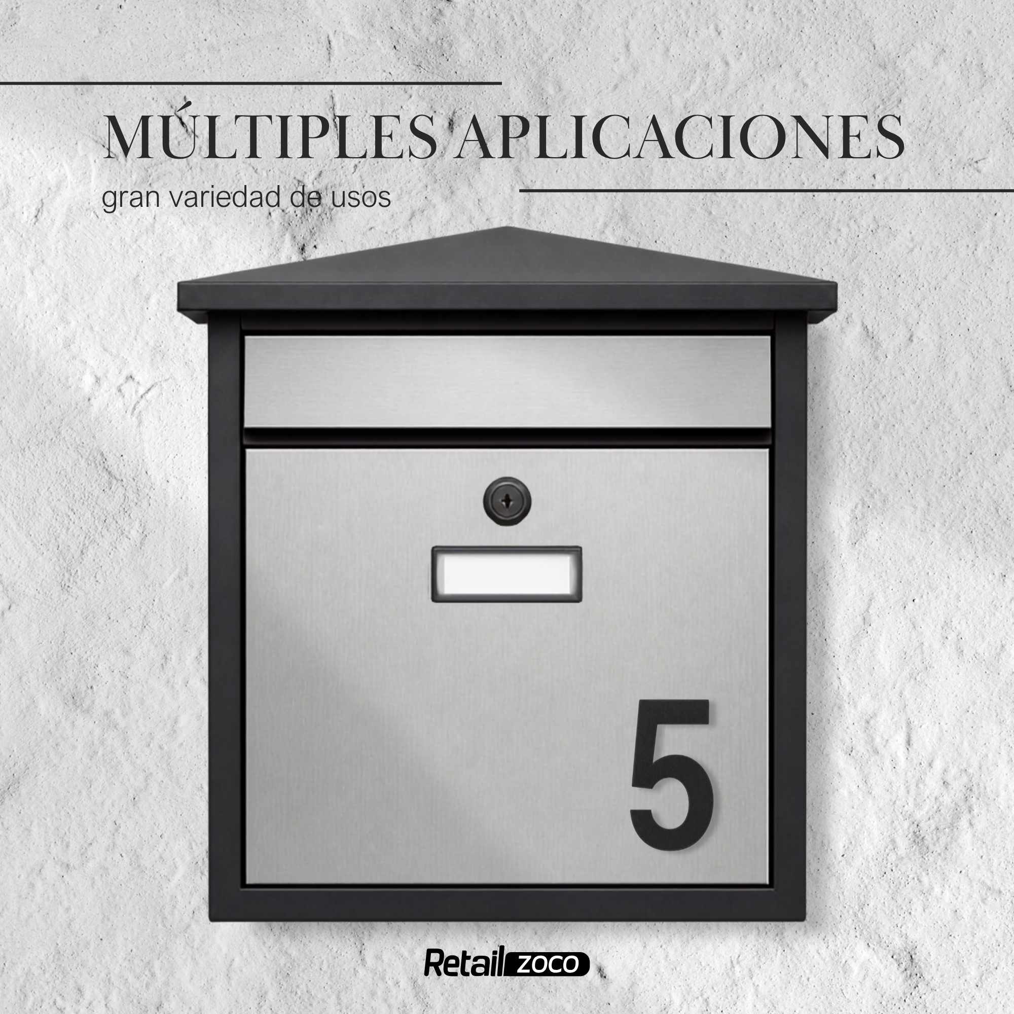 Numero 5 adhesivo en acero inoxidable 7.5 cm Negro - imagen 5