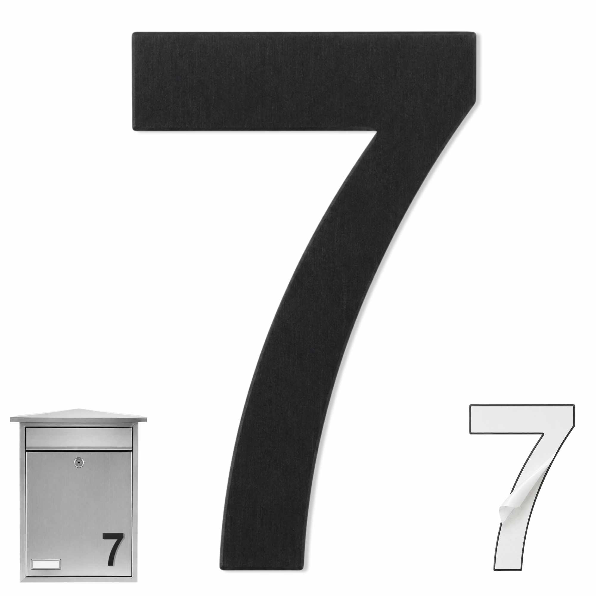 Numero 7 adhesivo en acero inoxidable 7.5 cm Negro - imagen 1