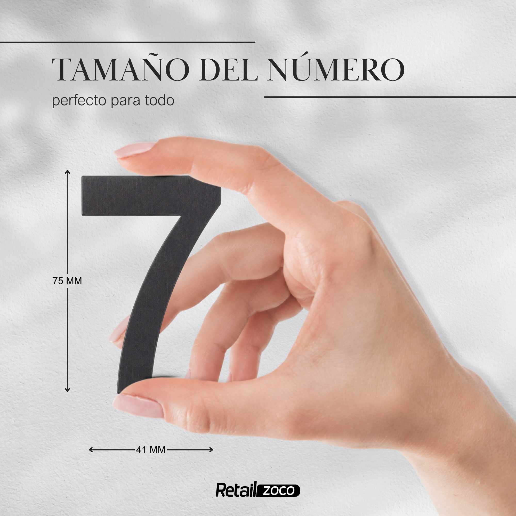 Numero 7 adhesivo en acero inoxidable 7.5 cm Negro - imagen 3