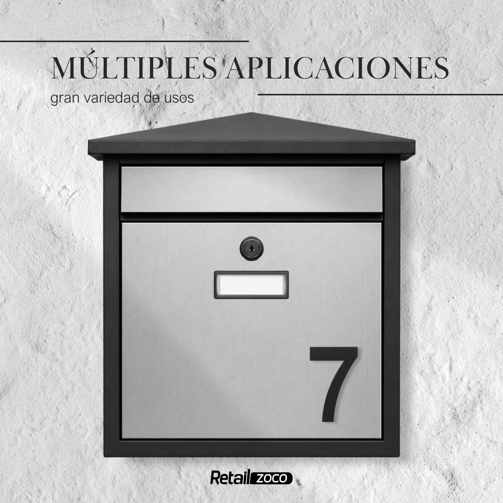 Numero 7 adhesivo en acero inoxidable 7.5 cm Negro - imagen 5