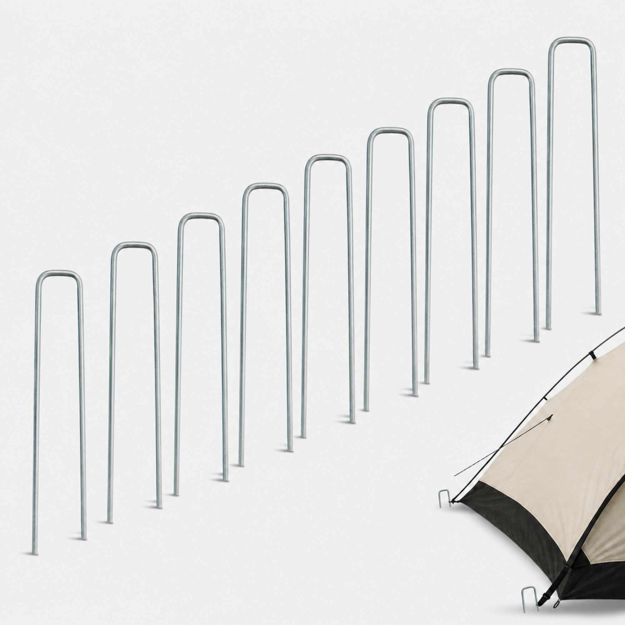 Piquetas Metálicas Camping Suelo Duro Tipo U 15 cm pack de 10 uniades