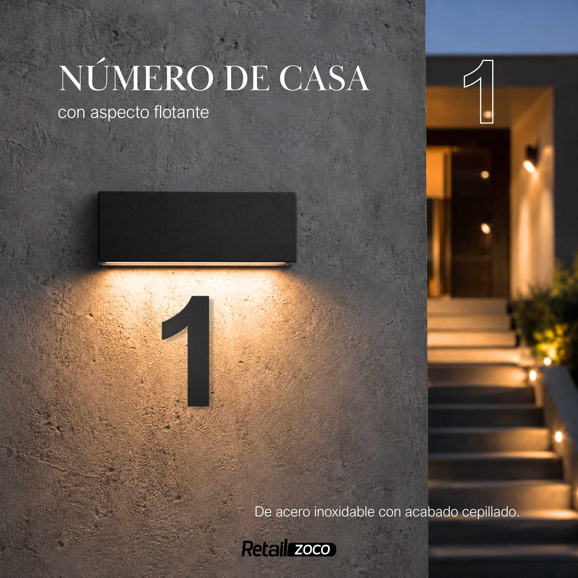 Numero 1 flotante en acero inoxidable 15.2 cm Negro - imagen 2