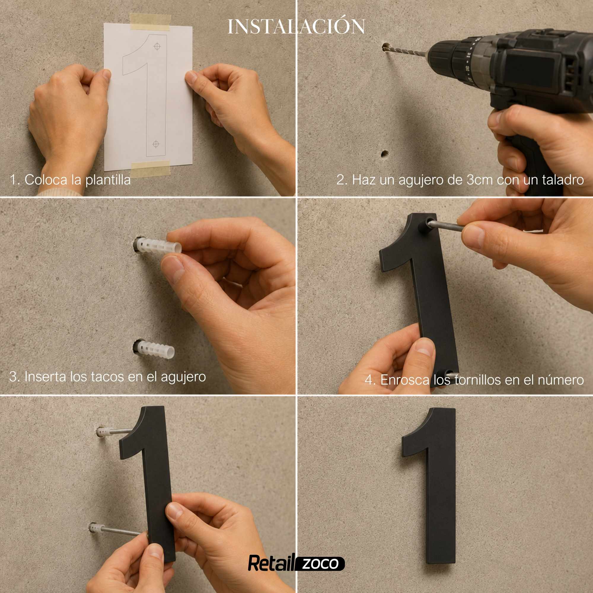 Numero 1 flotante en acero inoxidable 15.2 cm Negro - imagen 6