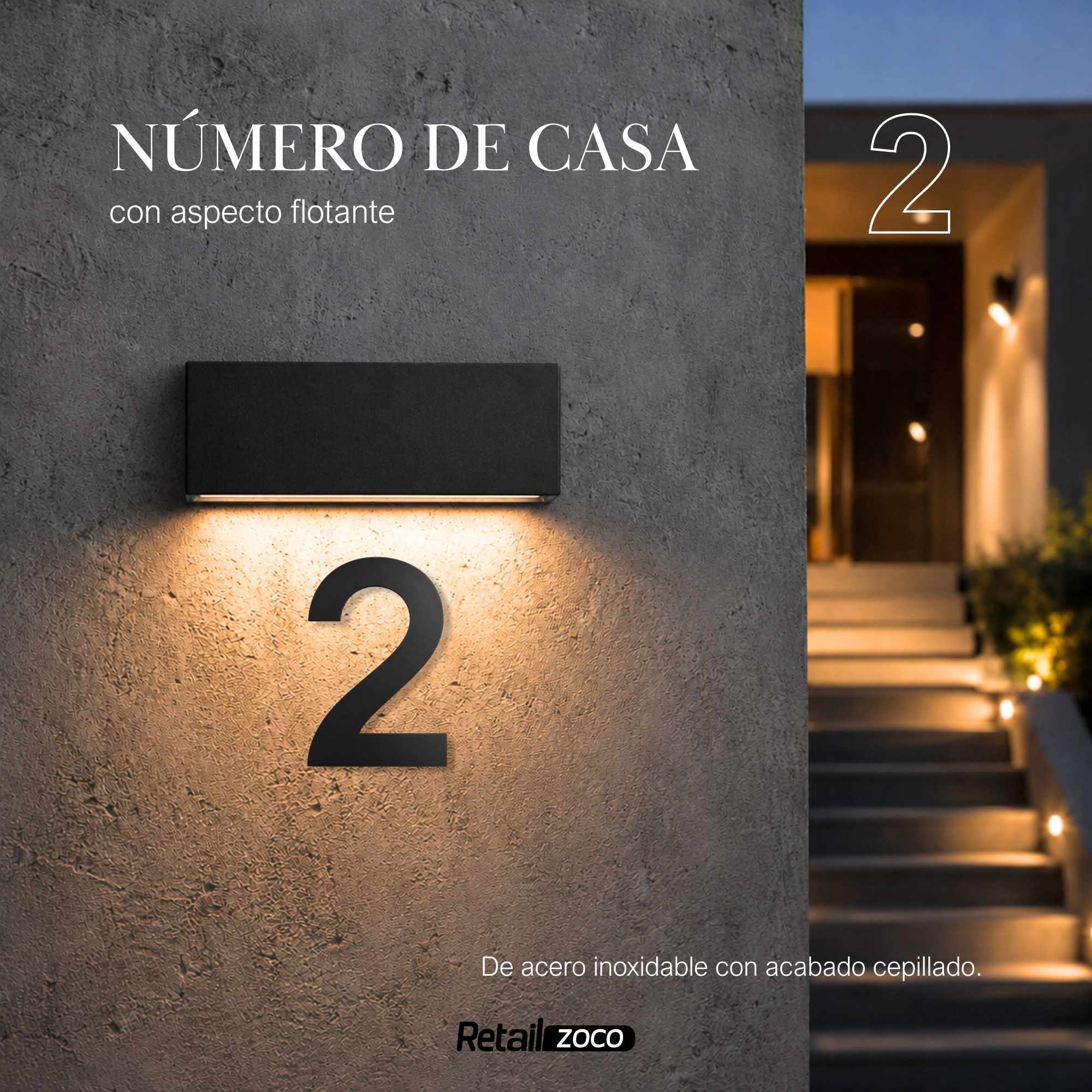 Numero 2 flotante en acero inoxidable 15.2 cm Negro - imagen 2