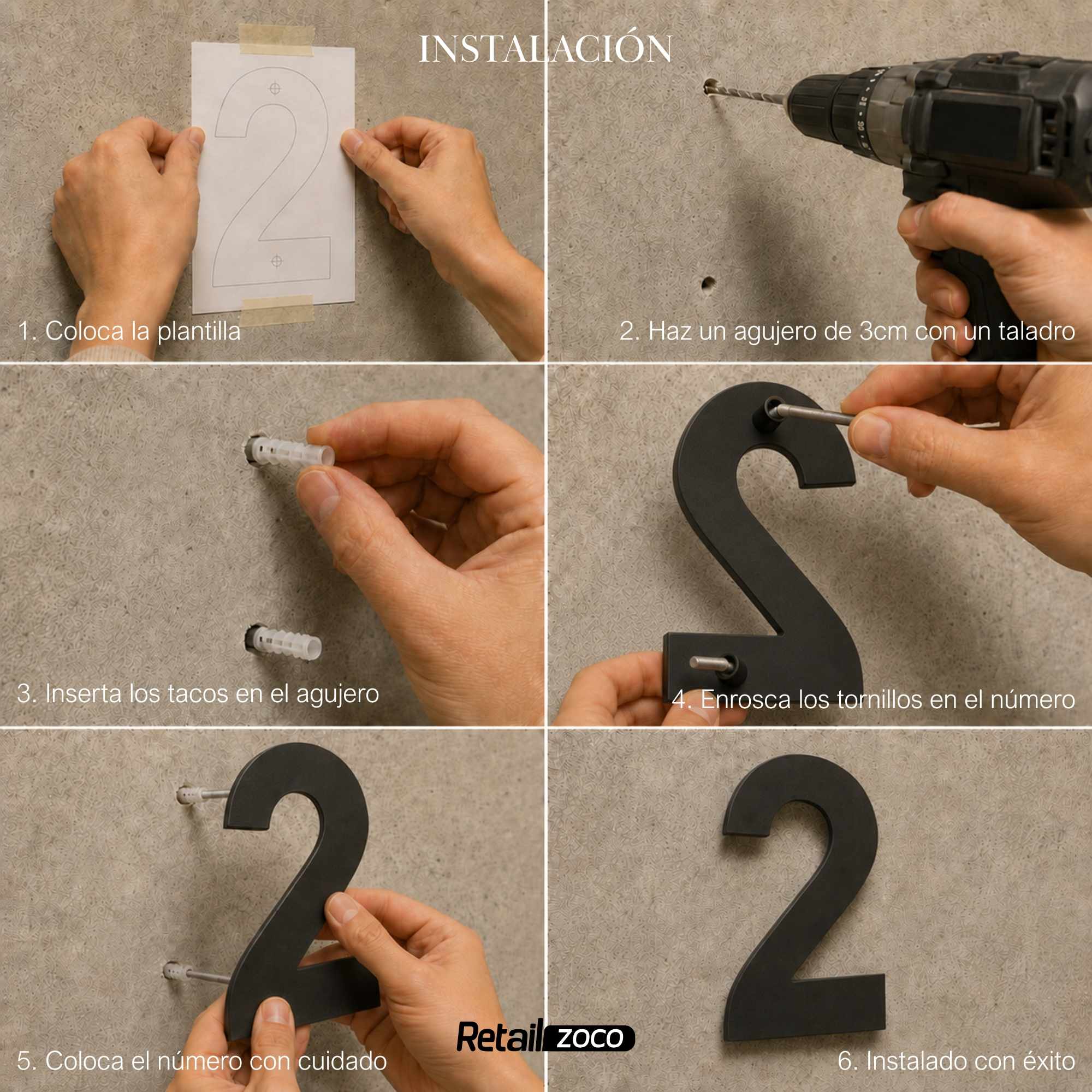 Numero 2 flotante en acero inoxidable 15.2 cm Negro - imagen 6