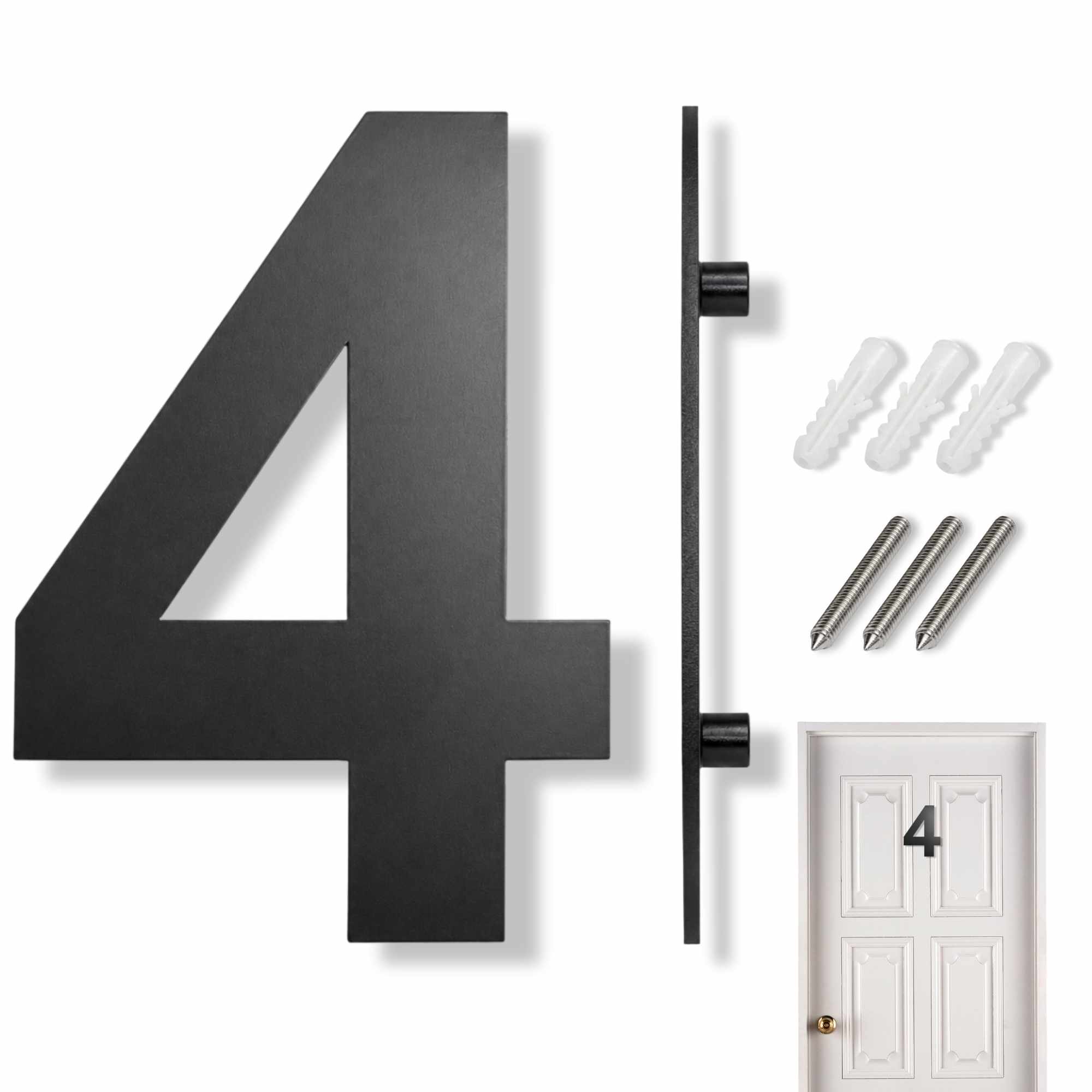 Numero 4 flotante en acero inoxidable 15.2 cm Negro - imagen 1