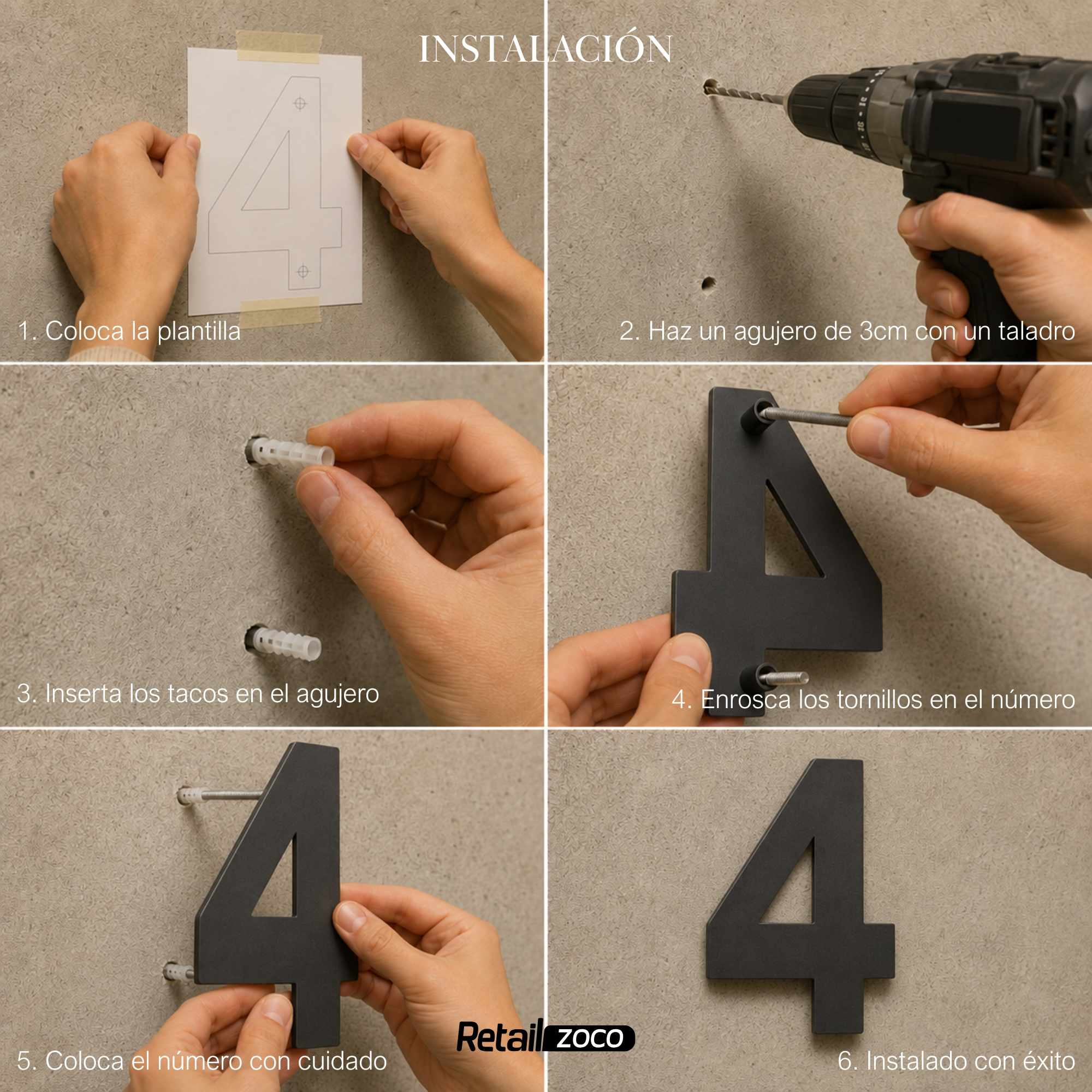 Numero 4 flotante en acero inoxidable 15.2 cm Negro - imagen 6