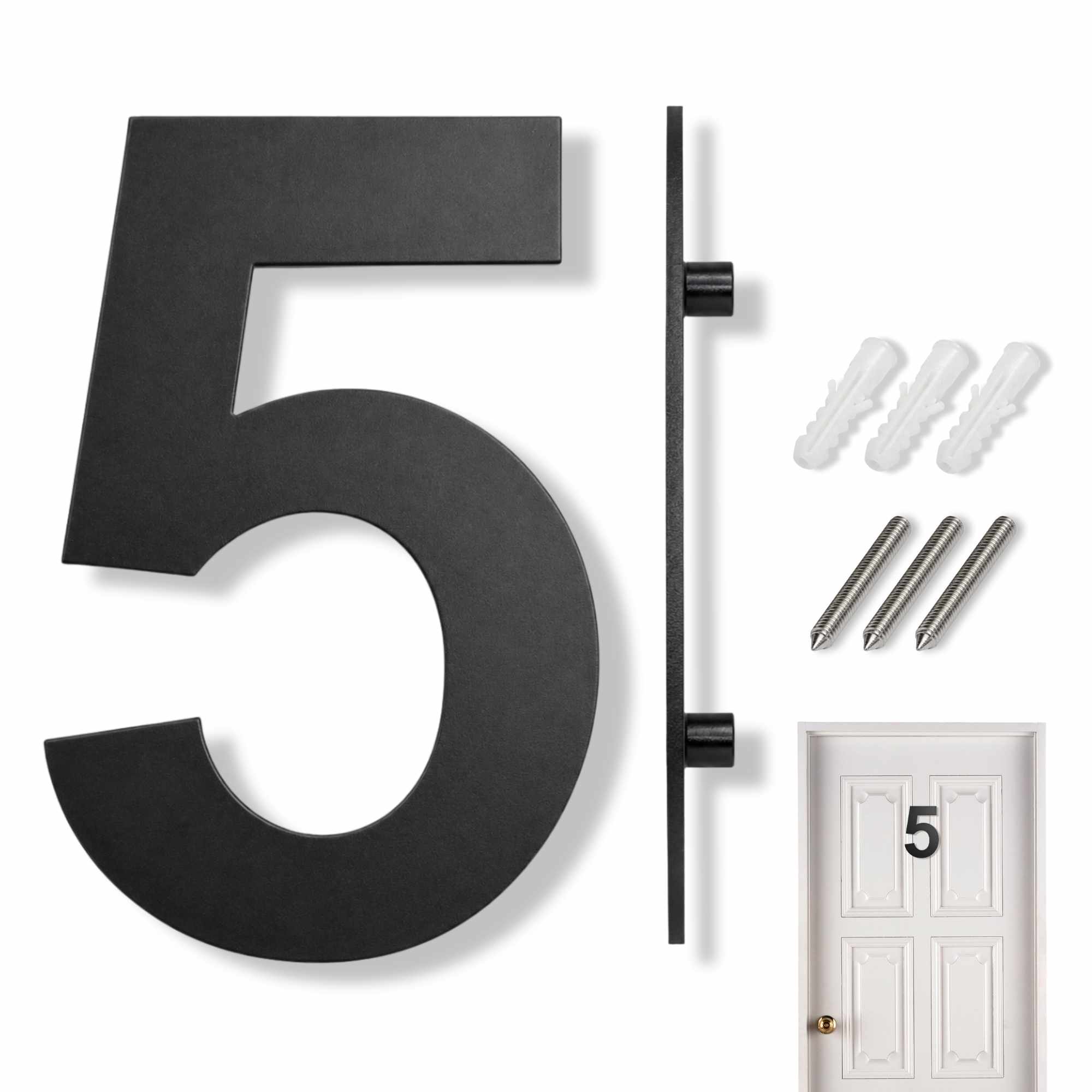 Numero 5 flotante en acero inoxidable 15.2 cm Negro - imagen 1