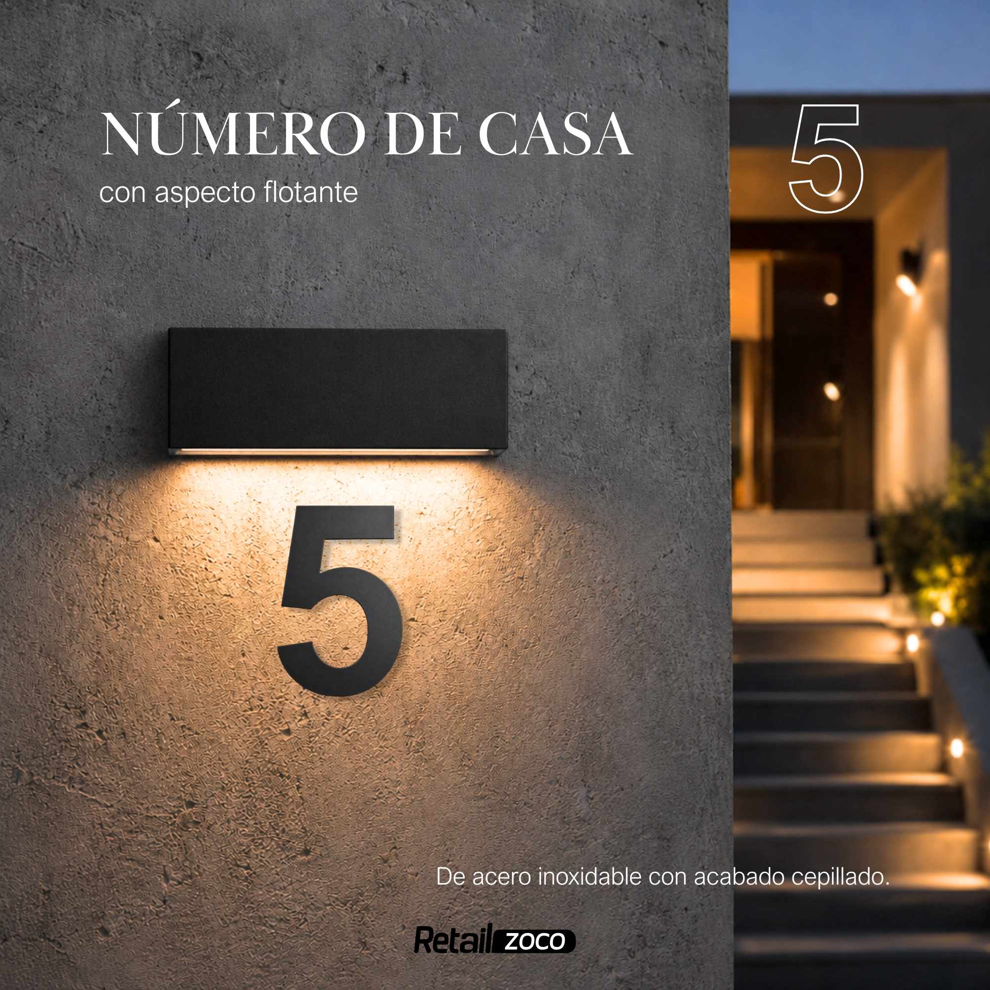 Numero 5 flotante en acero inoxidable 15.2 cm Negro - imagen 2