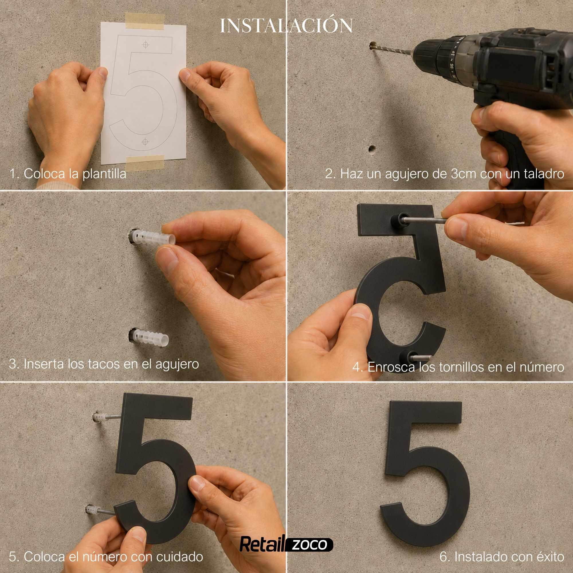 Numero 5 flotante en acero inoxidable 15.2 cm Negro - imagen 6