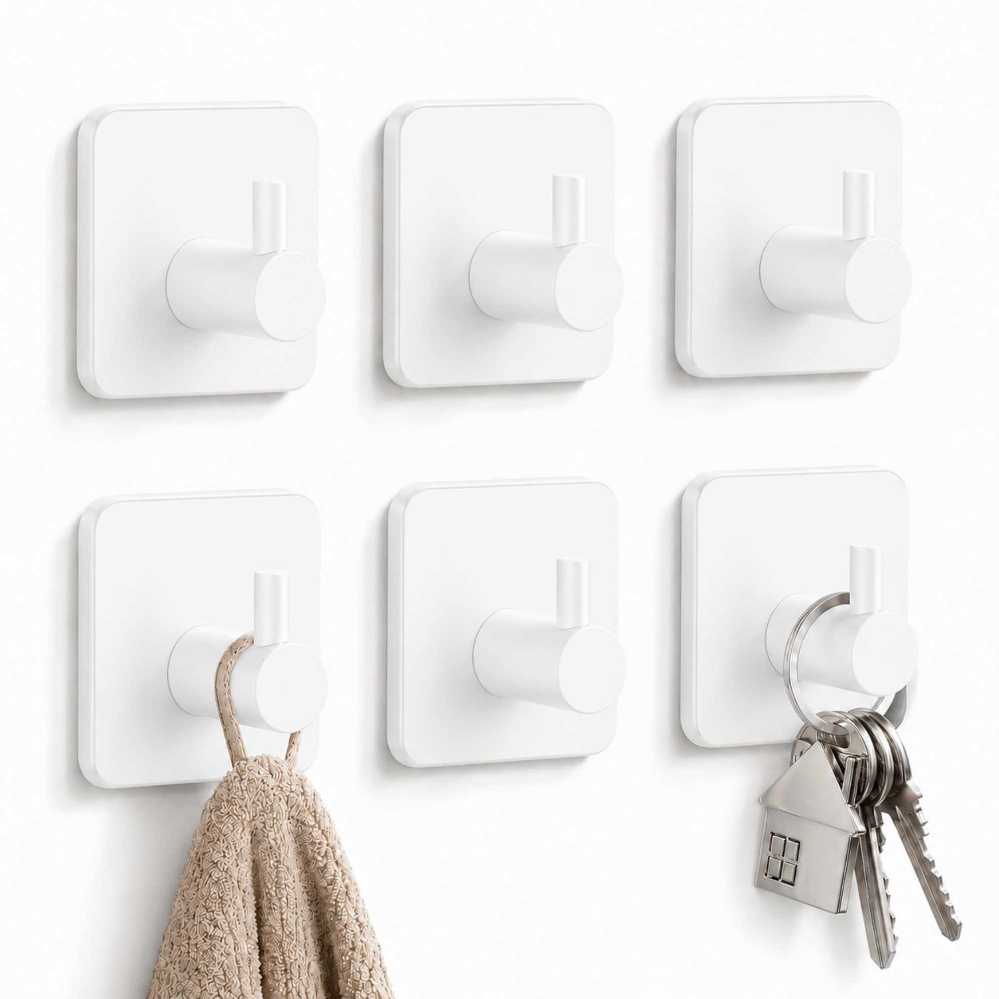 Ganchos adhesivos para pared acero inoxidable blancos 6 unidades