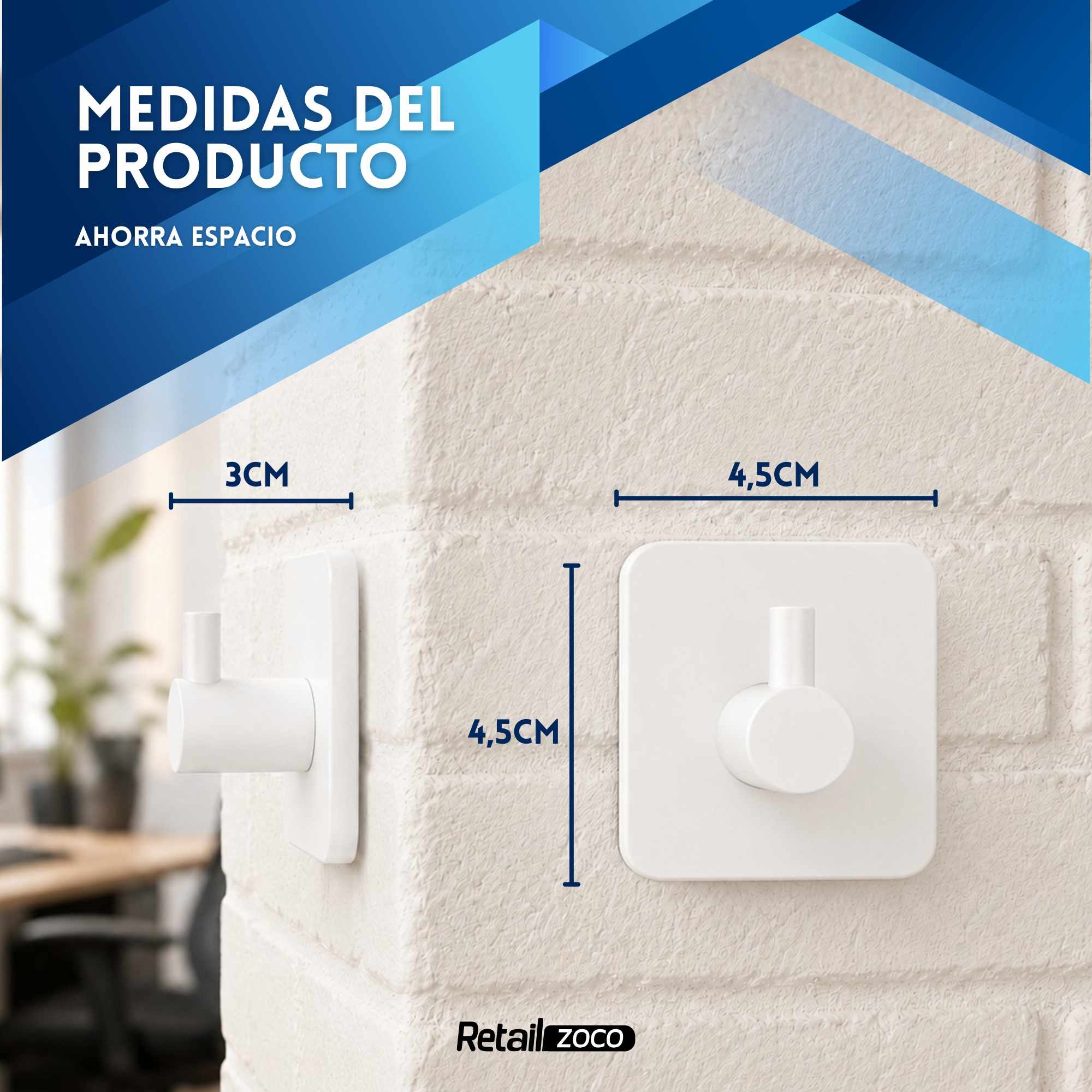 Ganchos adhesivos para pared acero inoxidable blancos 6 unidades - imagen 2